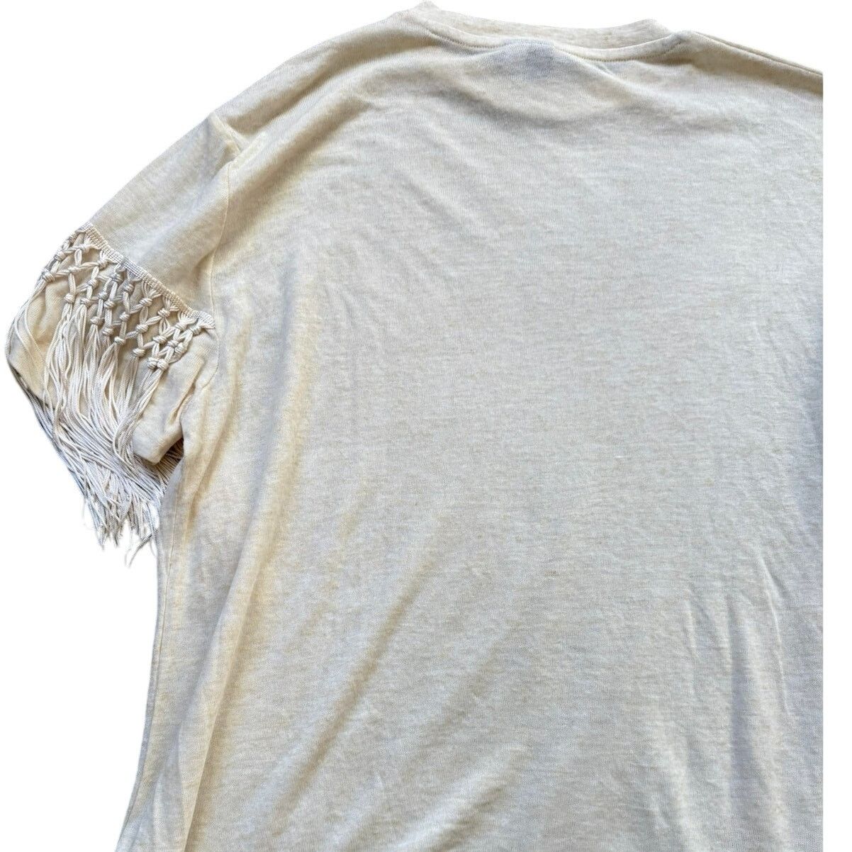 Asos ASOS Women’s Fringe Sleeve T-Shirt M - Cream Boho Style Size M / US 6-8 / IT 42-44 - 4 Thumbnail