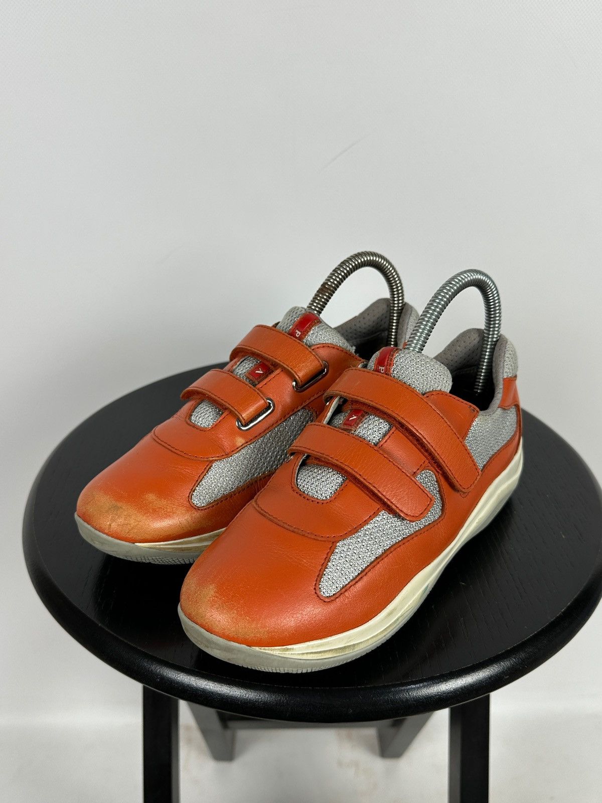 Prada Vintage Prada America’s Cup Orange Leather Sneakers Size US 5 / IT 35 - 2 Thumbnail