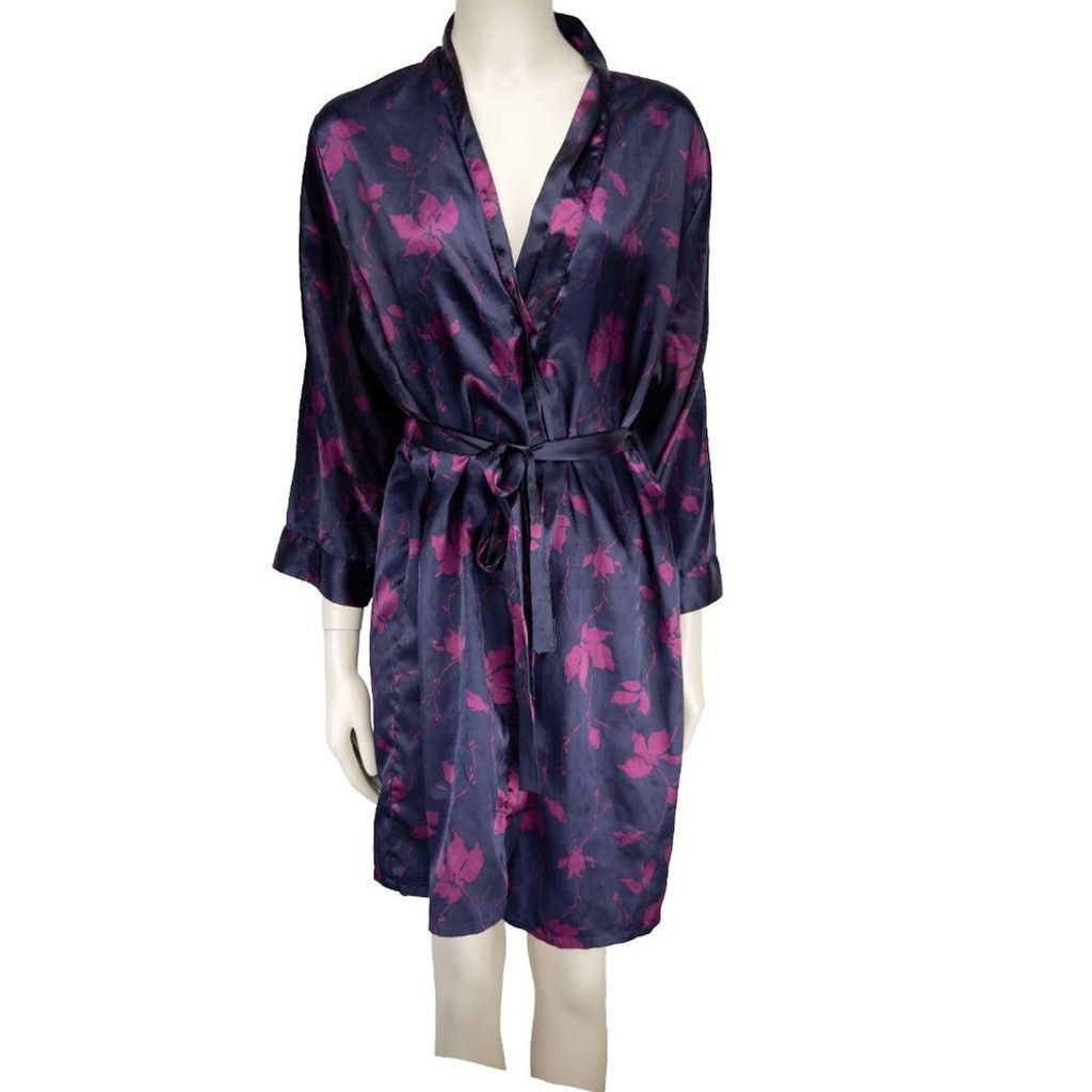 Charles Jeffrey LOVERBOY LVER Satin Purple and Pink Floral Kimono Bathrobe Robe sz S Size ONE SIZE - 1 Thumbnail