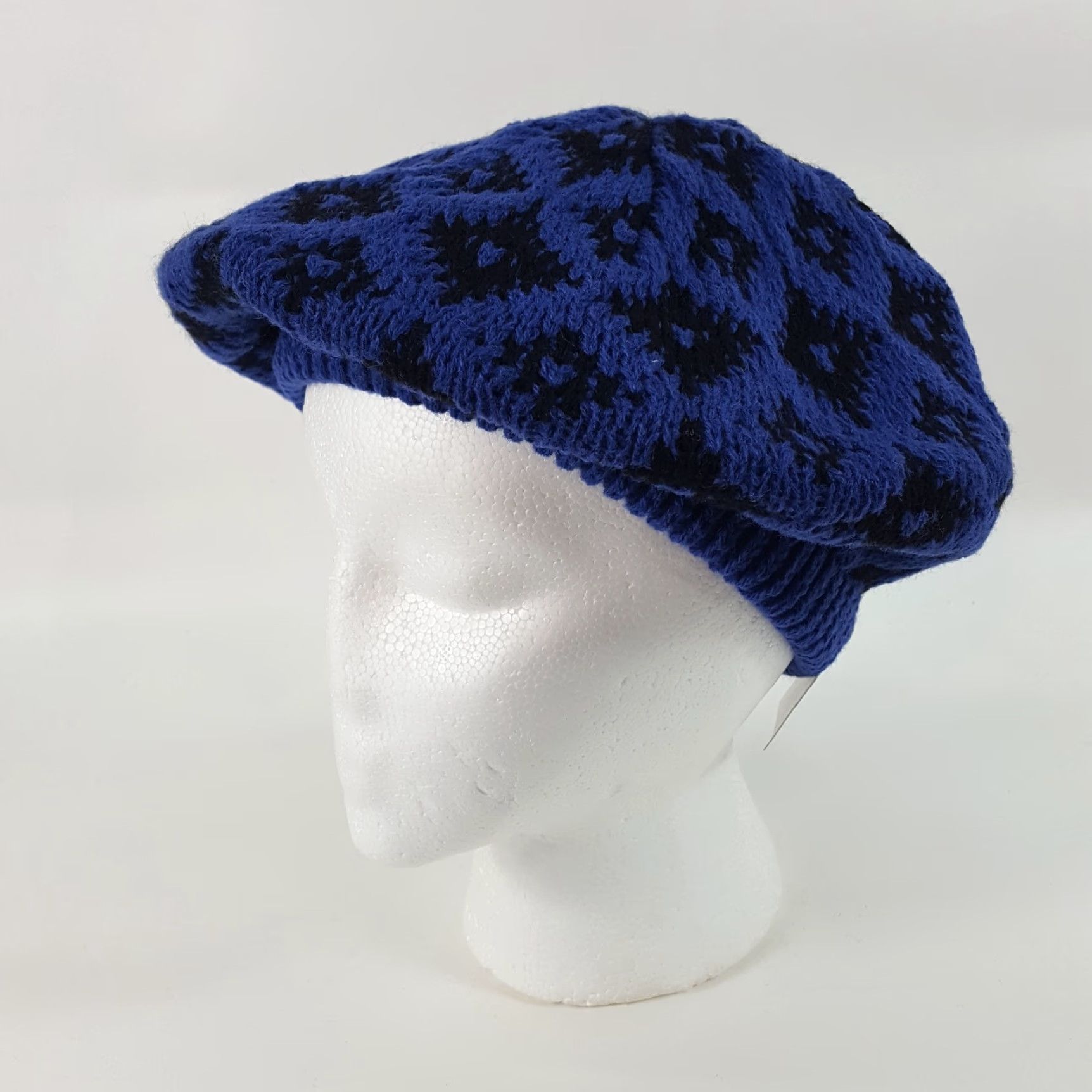 Vintage VINTAGE Vintage 80s Knit Wool Blue Diamond French Beret Warm Winter Hat Womens One Size Size ONE SIZE - 4 Thumbnail