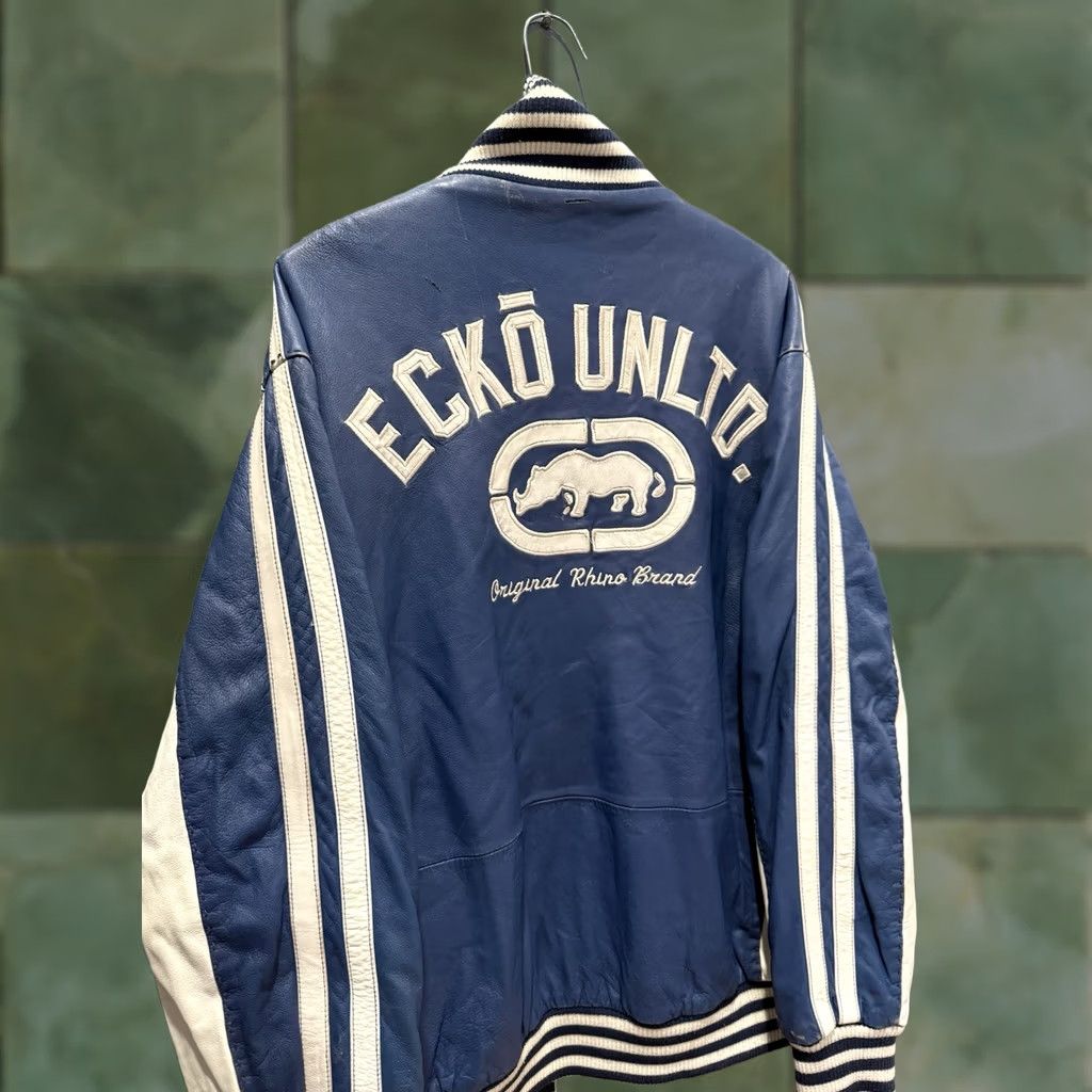 Ecko Unltd. Y2K Ecko Unltd Leather Reversible Quilted Bomber Jacket Blue L Men’s Baggy Size US L / EU 52-54 / 3 - 1 Thumbnail