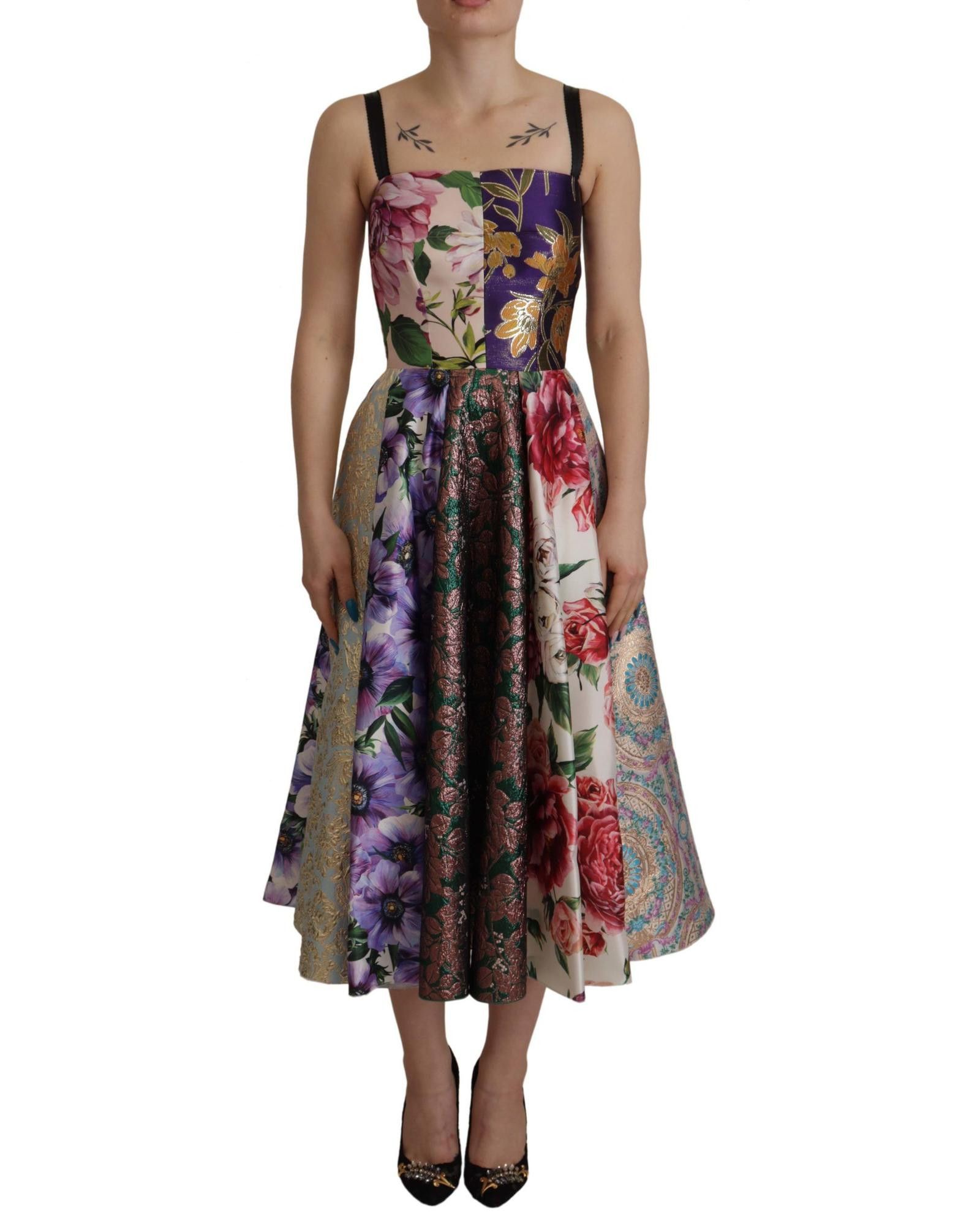 image of Dolce Gabbana Patchwork Jacquard Silk Midi Dress, Women's (Size XS)