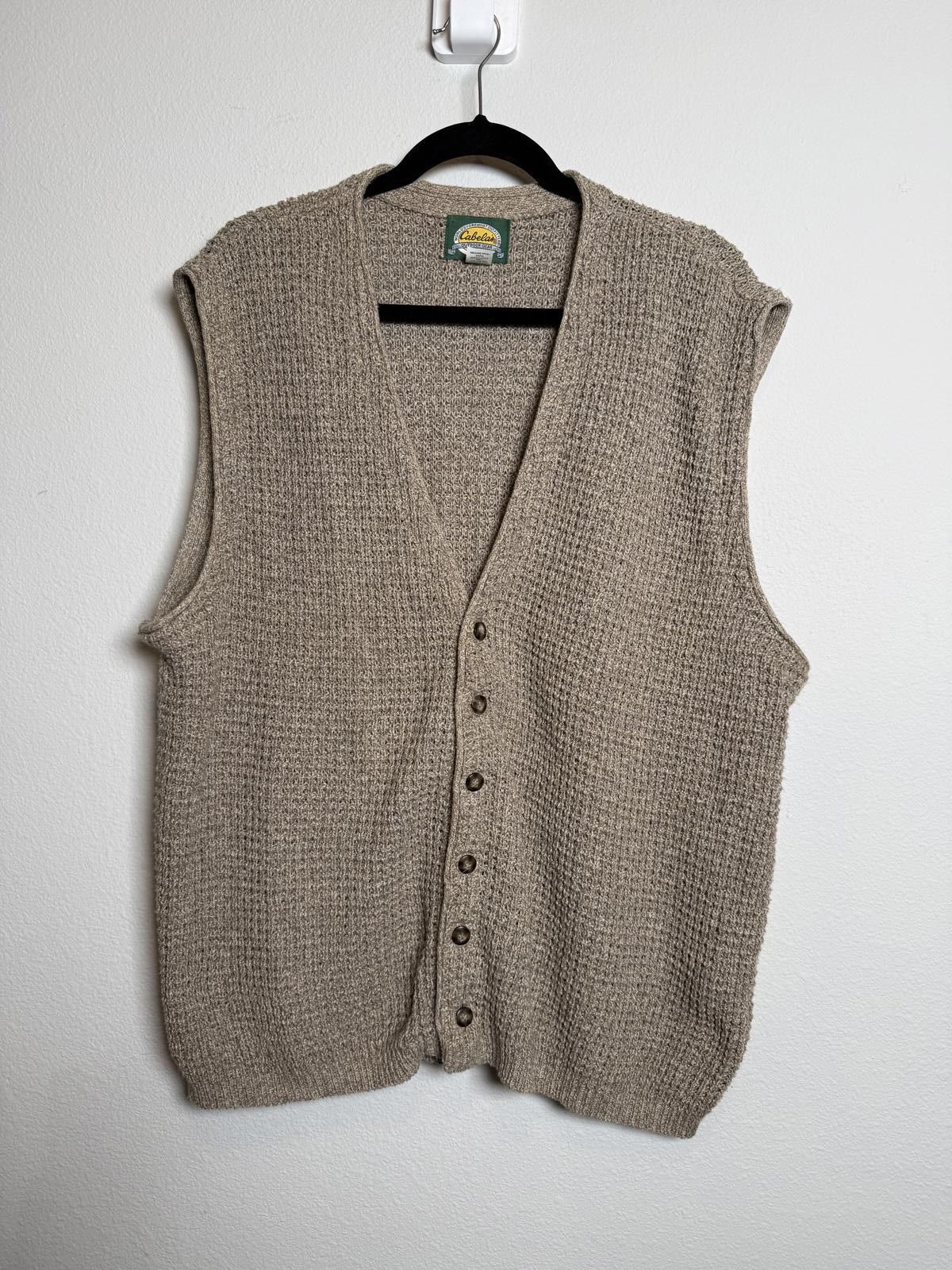 Cabelas Mens knit sweater vest classic neutral taupe color Size US M / EU 48-50 / 2 - 4 Thumbnail