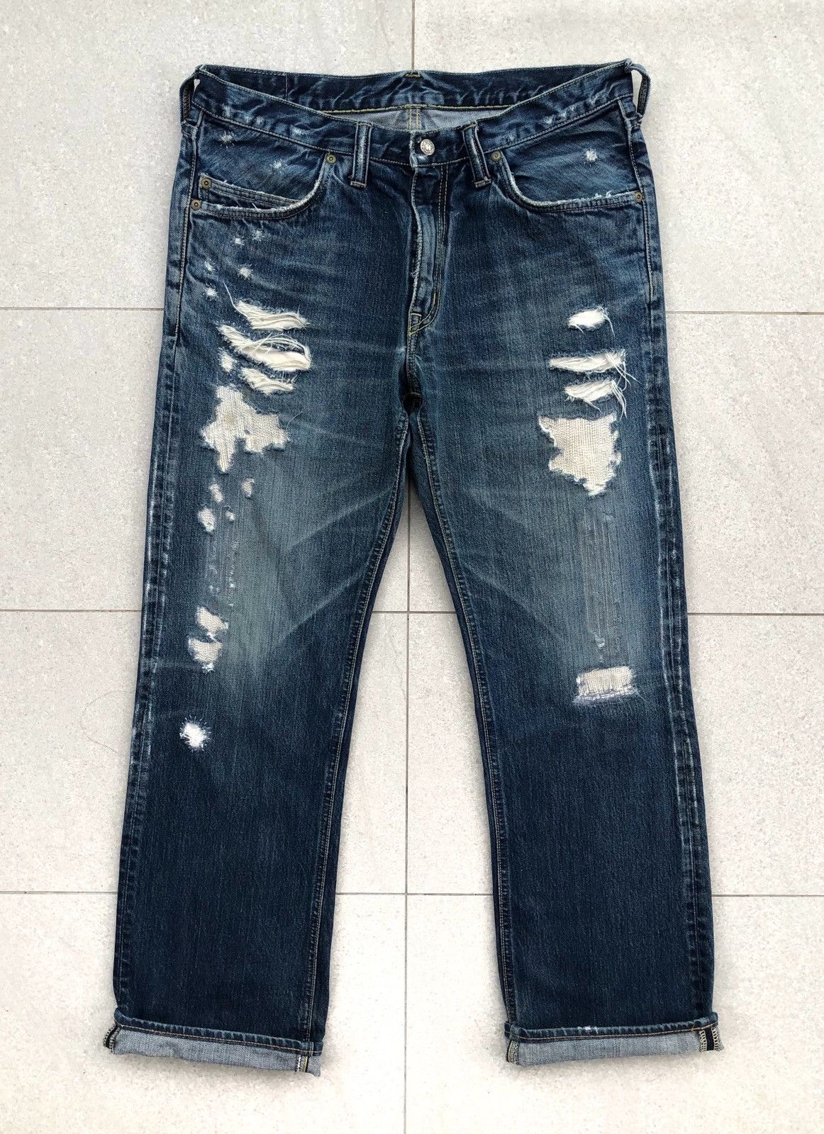 Blue Blue Japan Vintage blue blue japan denim Distressed Jeans Size US 33 - 1 Thumbnail