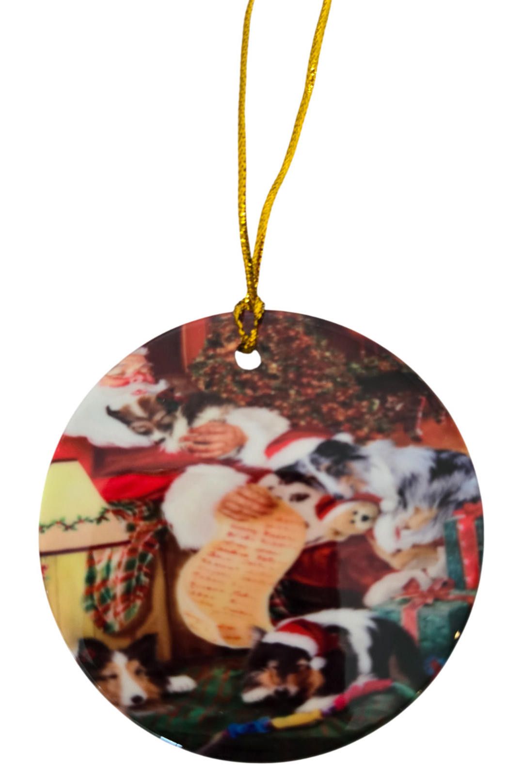 Other Santa Sleeping w/ Dogs Ceramic Round Ornament Hanging NEW Size ONE SIZE - 1 Thumbnail
