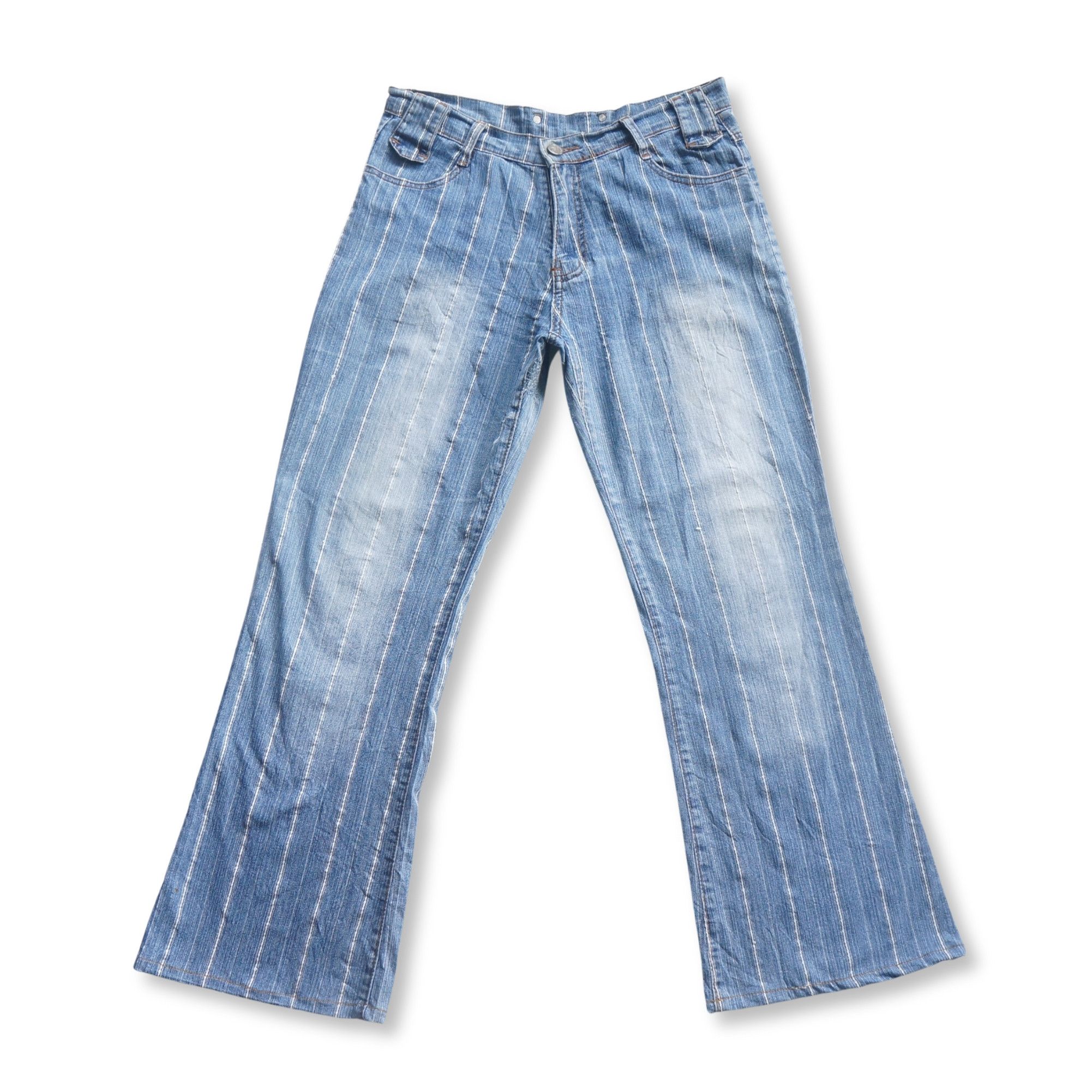 Japanese Brand KAREN Striped Flare Soft Jeans Size 30" / US 8 / IT 44 - 2 Thumbnail