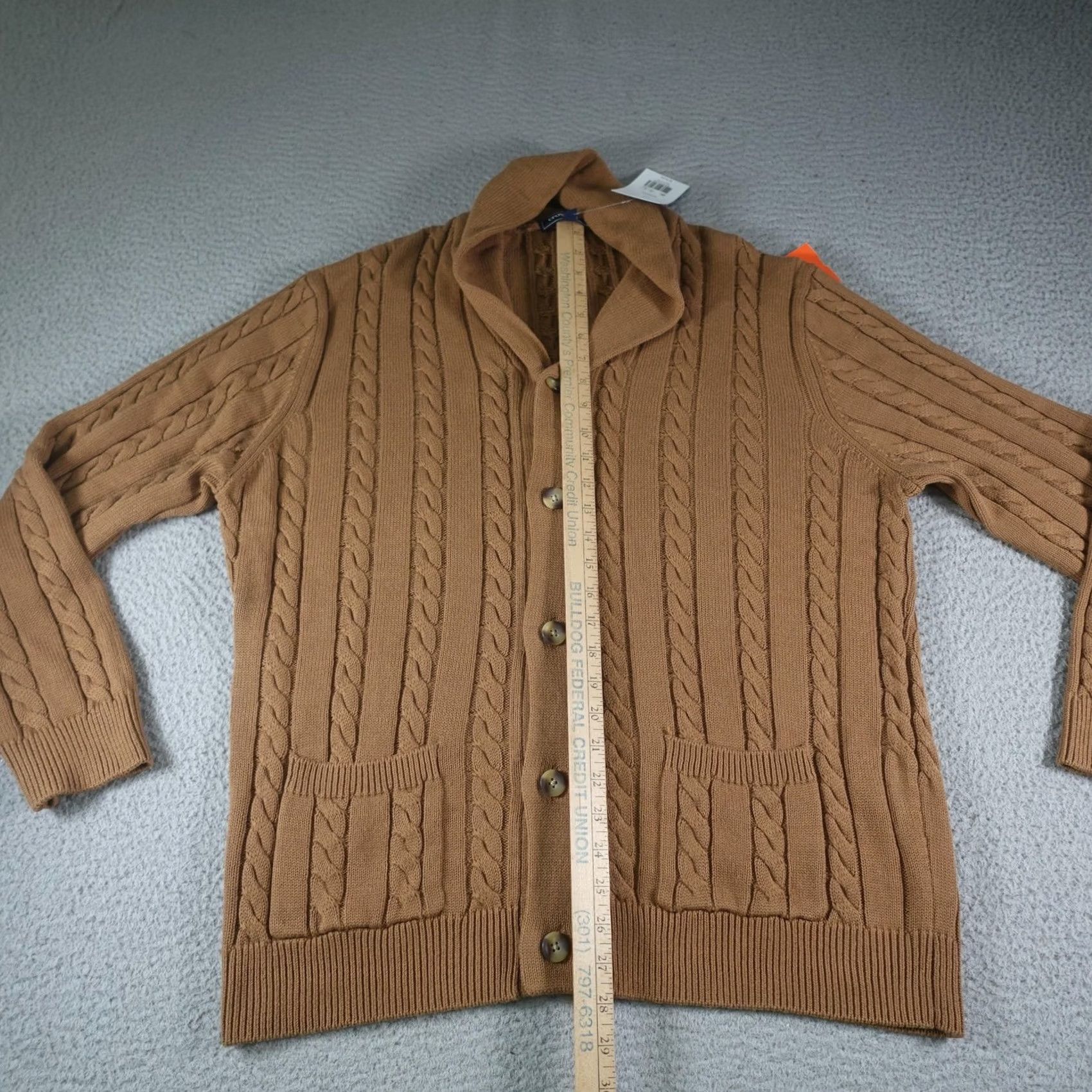 Vintage Crown & Ivy Cardigan Mens XL Beige Shawl Collar Cable Knit Button Front Pocketed Knit Sweater Regular Fit Size US XL / EU 56 / 4 - 4 Thumbnail