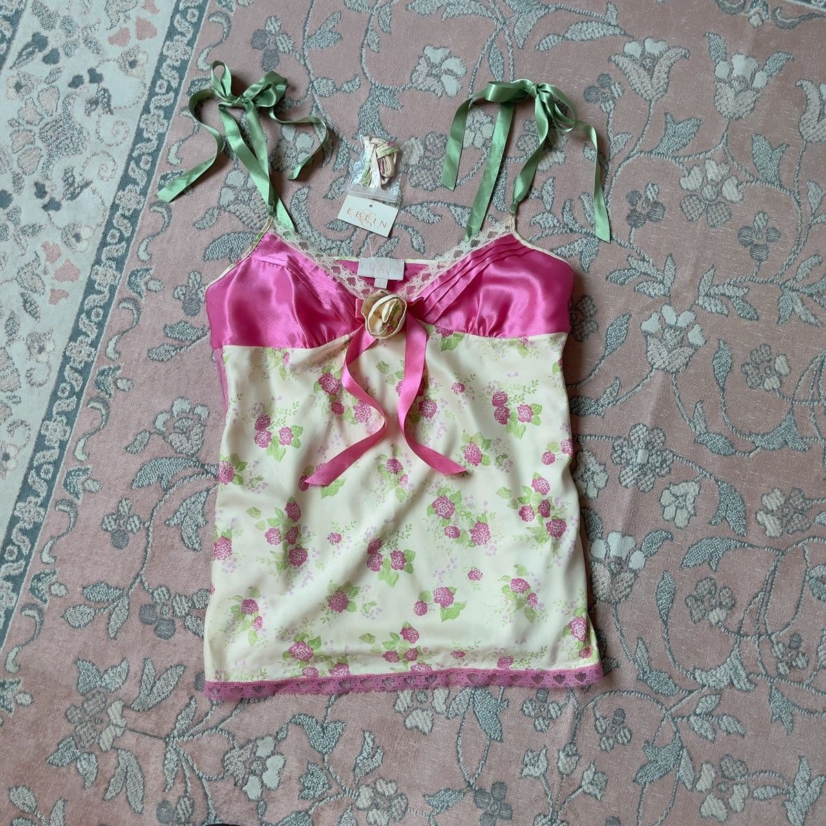 Vintage EBLIN Y2K Floral Satin Camisole (M-L) Size L / US 10 / IT 46 - 7 Thumbnail