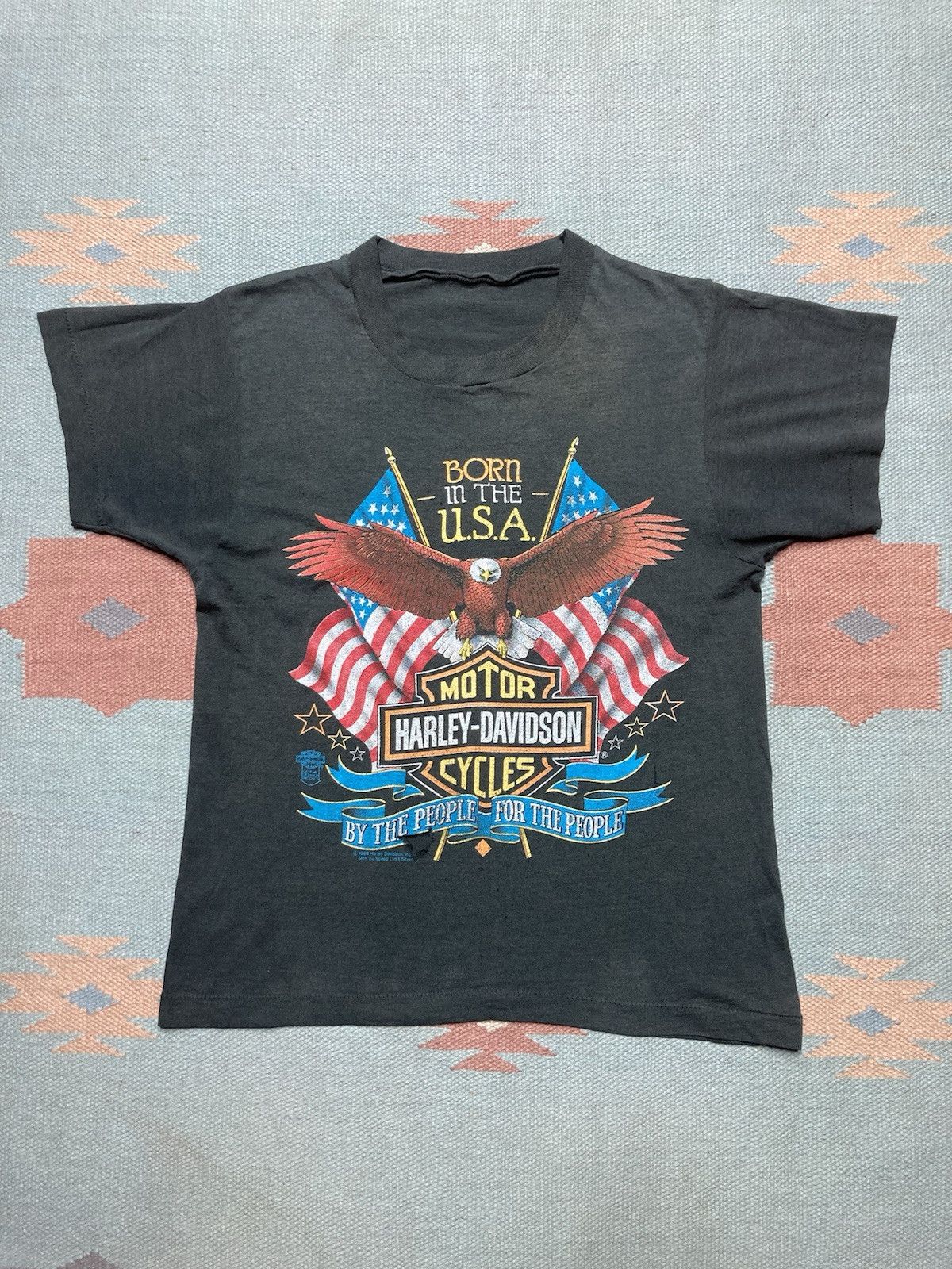 t shirt Harley Davidson born in USA eagle American flag S/M