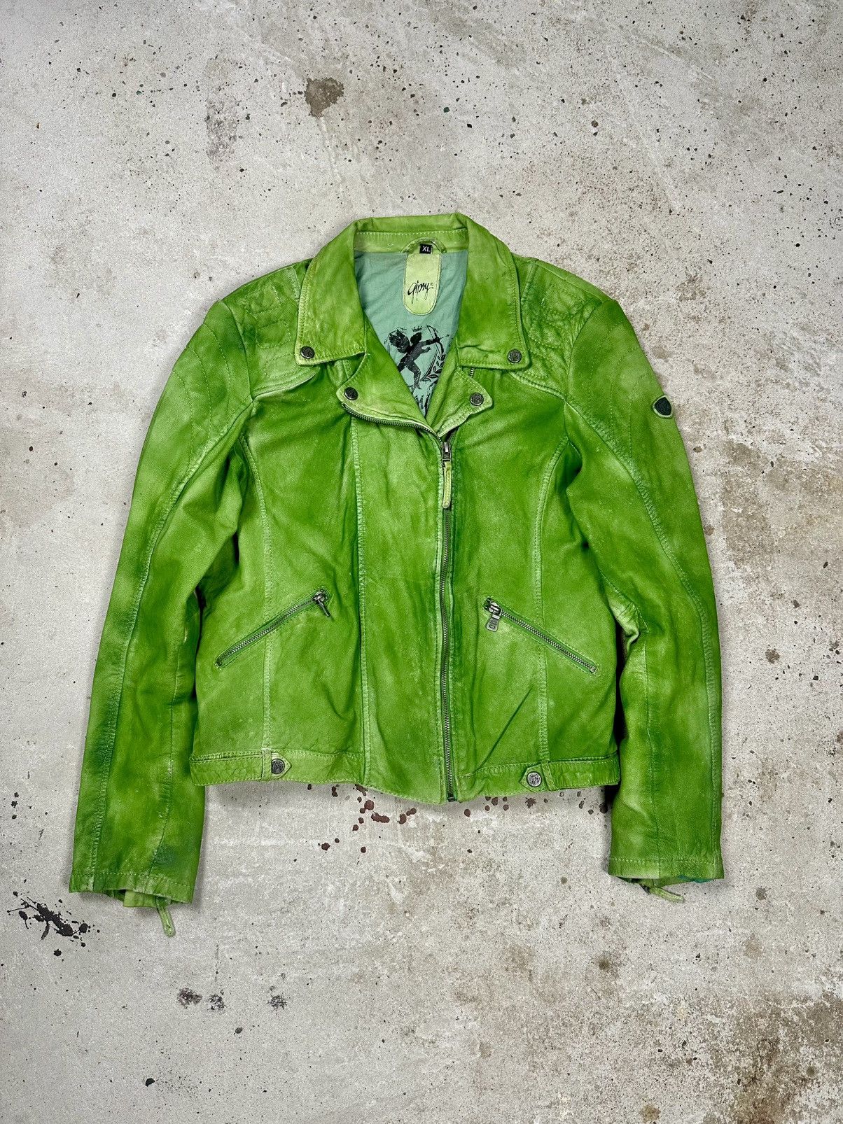 Genuine Leather × Vintage Vintage Y2K Green Leather Moto Biker Style Jacket Size US S / EU 44-46 / 1 - 1 Thumbnail