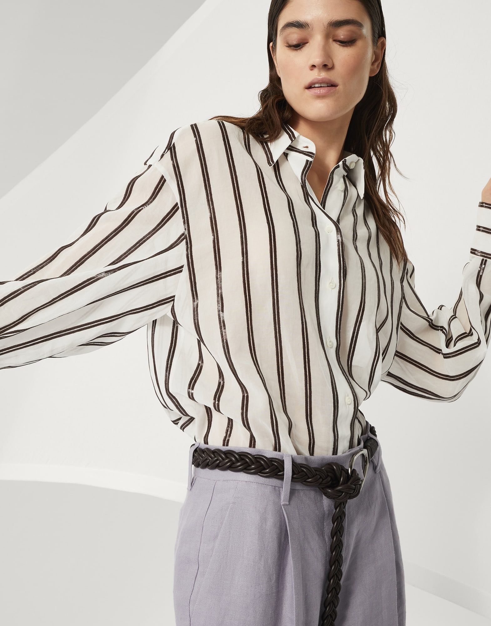 Brunello Cucinelli o1la1rc1a0326 Organza Shirt in Multicolor Size XL / US 12-14 / IT 48-50 - 4 Thumbnail