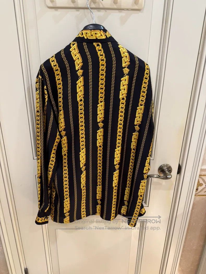 Versace Classic black gold chain print mulberry silk shirt