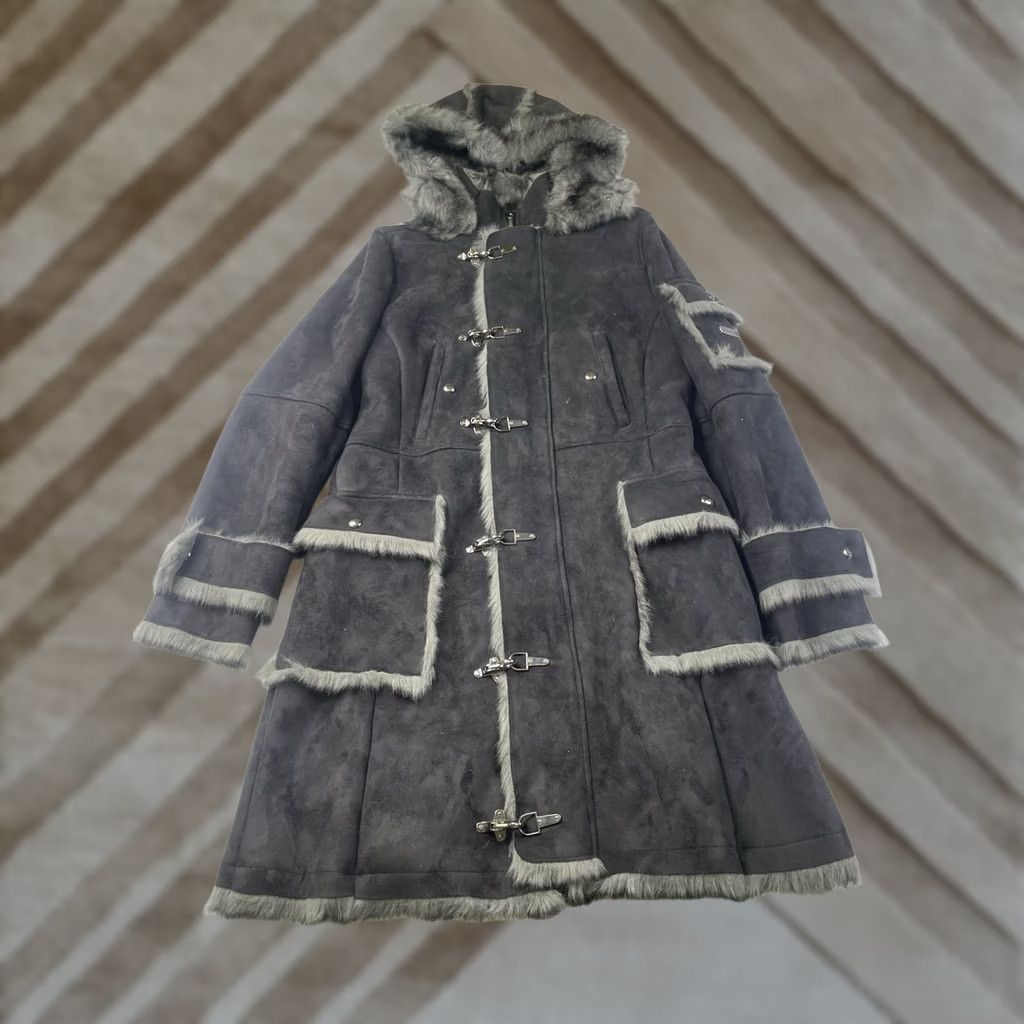 Pepe Jeans VINTAGE Pepe Jeans Coat Fur Lined Midi Parka Hooded Women's Large Gray 90s Y2K Bohemian Fur Trim Buckle Zip Long Faux Fur Down Winter Fall Workwear Size 36" / US 14 / IT 50 - 1 Thumbnail