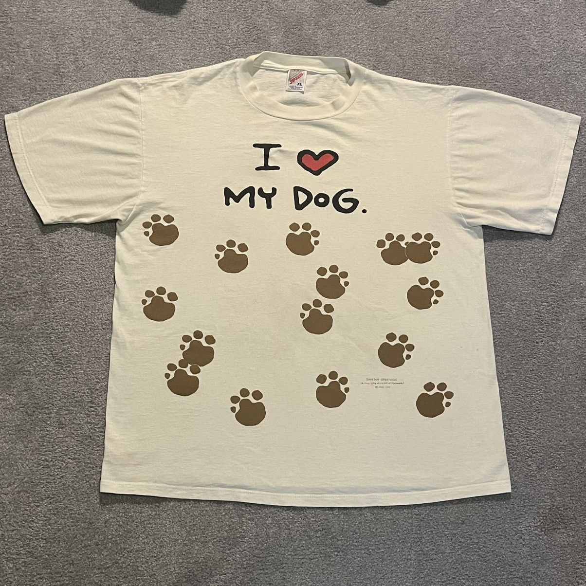 Vintage Vintage 1990s I <3 Love My Dog Heart All Over Print T Shirt Size US XL / EU 56 / 4 - 1 Thumbnail
