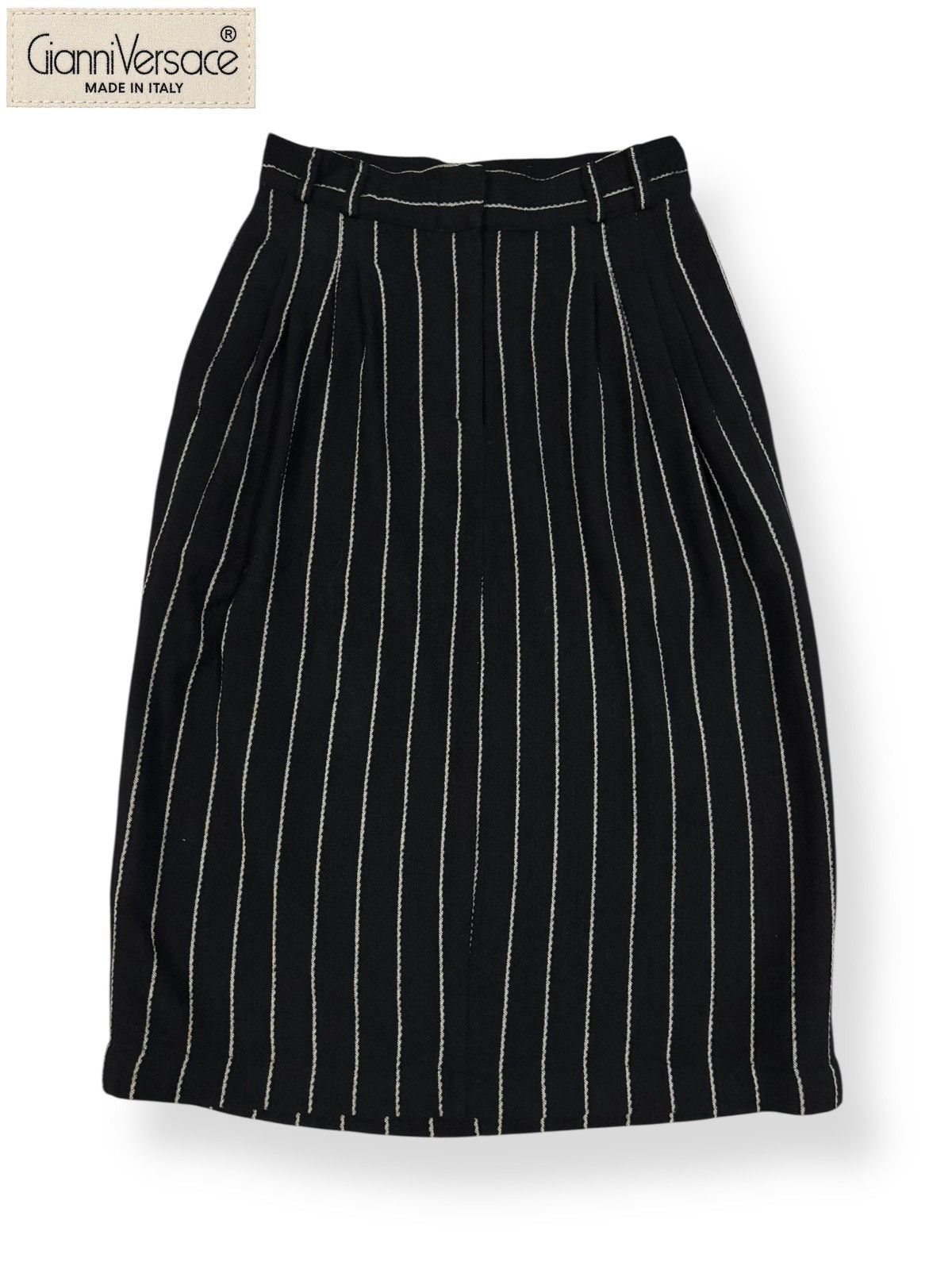 Versace Vintage Gianni Versace Striped Wool Pleated Wrap Midi Skirt Size 26" / US 2 / IT 38 - 1 Thumbnail