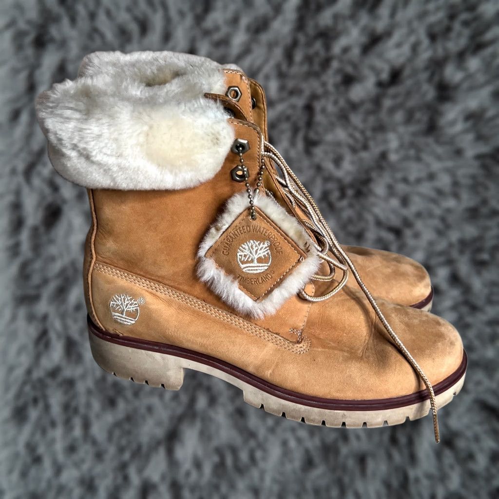Timberland TIMBERLAND Waterproof Wheat Leather Faux Fur Trim Lace Up Boots Womens 7.5M Size US 9 / IT 39 - 1 Thumbnail