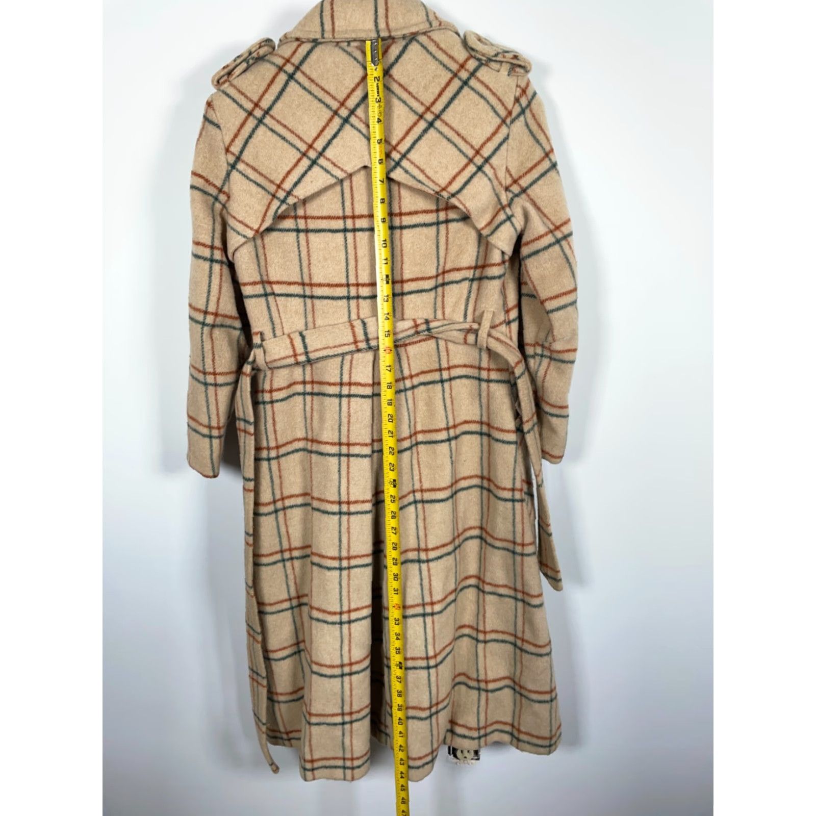 Doublet Vintage Yes Bickler Wool Belted Trench Coat Women's Small Beige Check Pattern Double Breasted Size S / US 4 / IT 40 - 7 Thumbnail