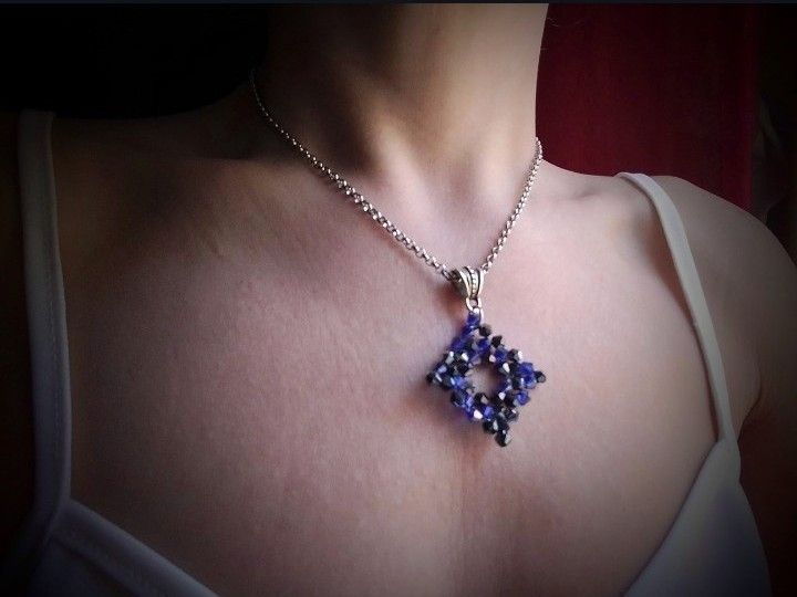 Handmade Necklace Pendant Matching Earrings. Blue Crystal. Square Size ONE SIZE - 7 Thumbnail