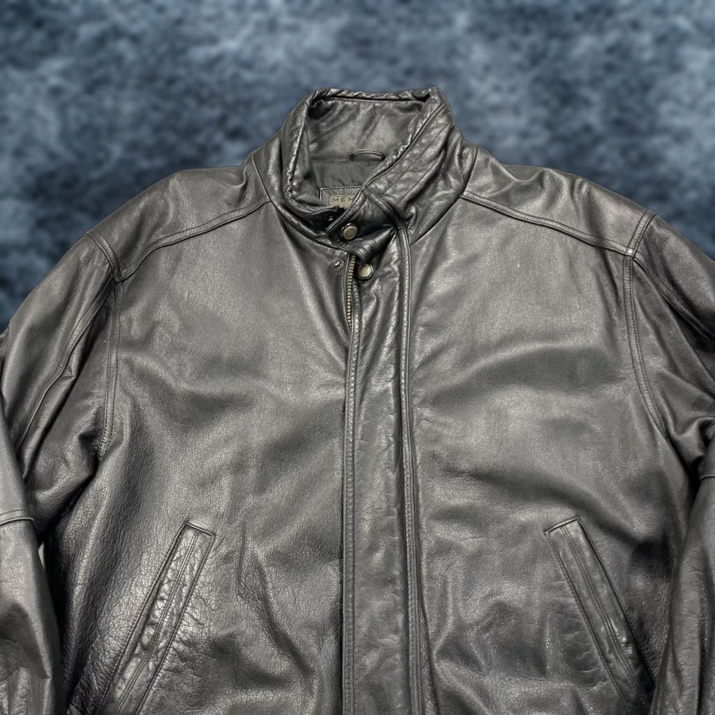 Members Only VINTAGE Members Only Jacket Mens Large Black Leather Bomber Quilted Lined 90s Size US L / EU 52-54 / 3 - 1 Thumbnail