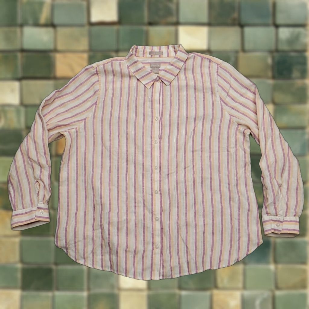 Vintage Chicos Shirt Womens XL Purple Striped 100% Linen Button-Up Long Sleeve Casual Comfort Basic Shirt Womens XL Purple Striped Linen Button-Up Shirt Size XL / US 12-14 / IT 48-50 - 1 Thumbnail