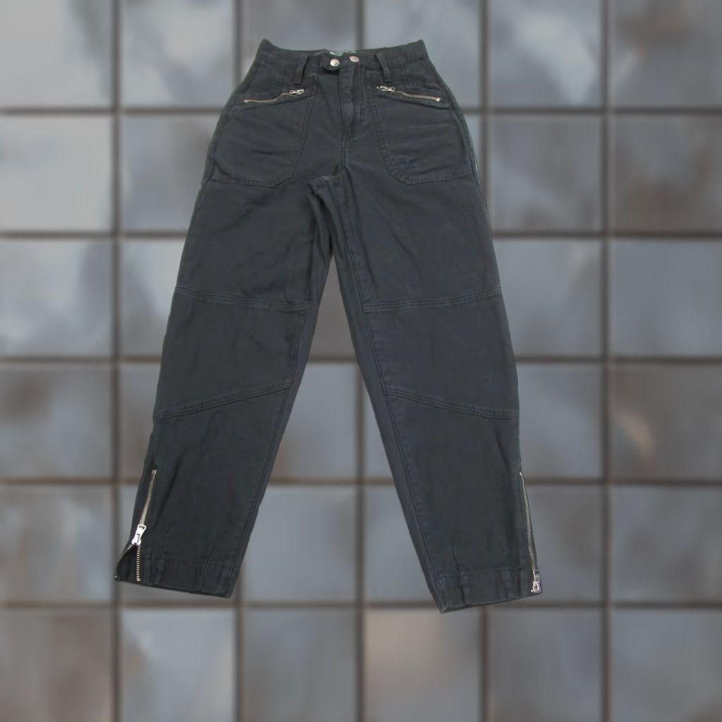 Frame Frame Pants 23 Black High Rise Moto Zip Ankle Tapered Gothic Punk Womens Size 40" / US 18 - 1 Thumbnail