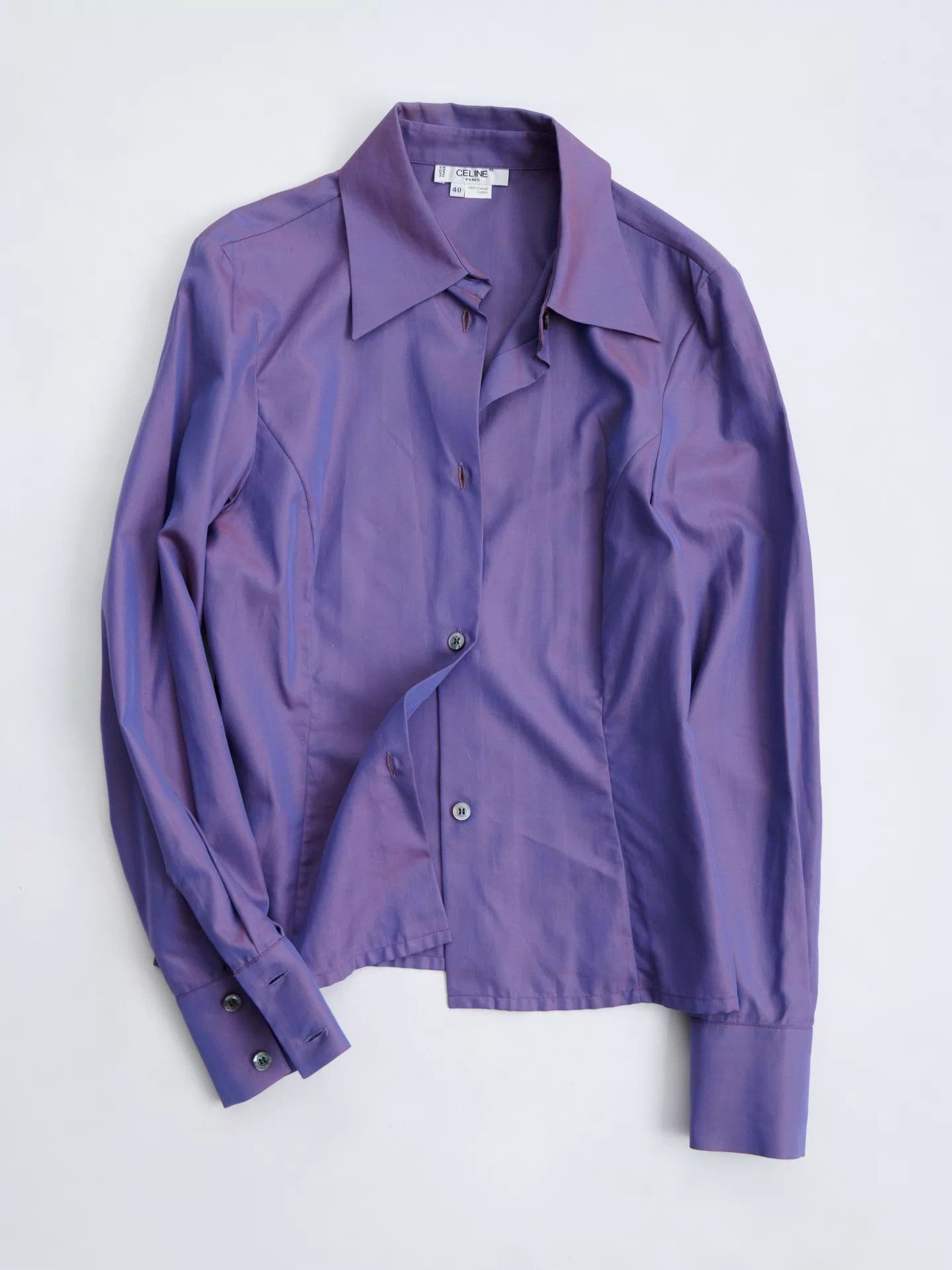 Celine CELINE 80s Purple Iridescent Tailored Shirt Women's Size 40 Size S / US 4 / IT 40 - 8 Thumbnail