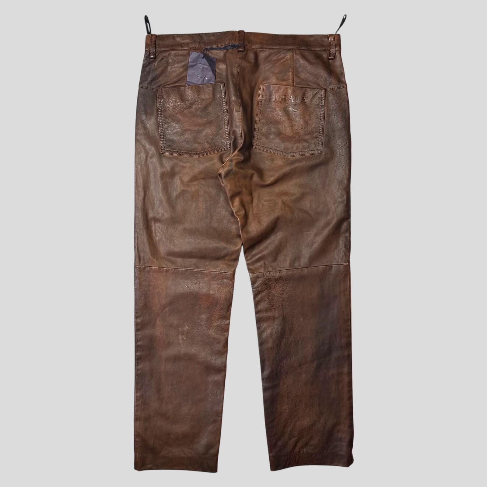 Prada Prada Milano 00’s Embossed Logo Leather Biker Trousers IT48 Size US 32 / EU 48 - 1 Thumbnail
