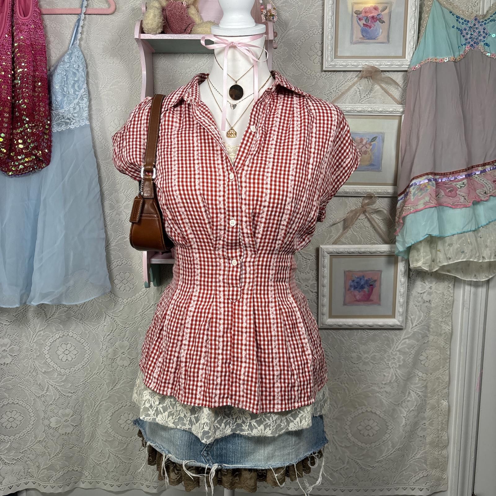 Other vintage cozy red gingham tie back blouse Size M / US 6-8 / IT 42-44 - 1 Thumbnail