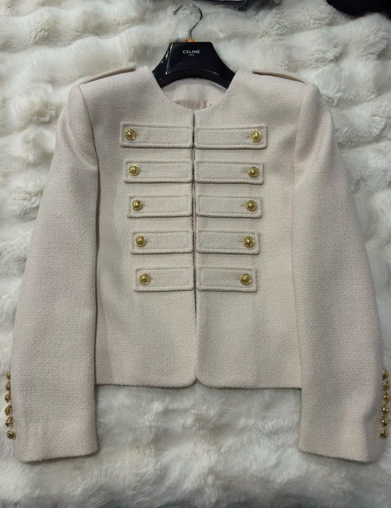 Celine CELINE size 38 White gold double-breasted wool jacket coat Size M / US 6-8 / IT 42-44 - 1 Thumbnail