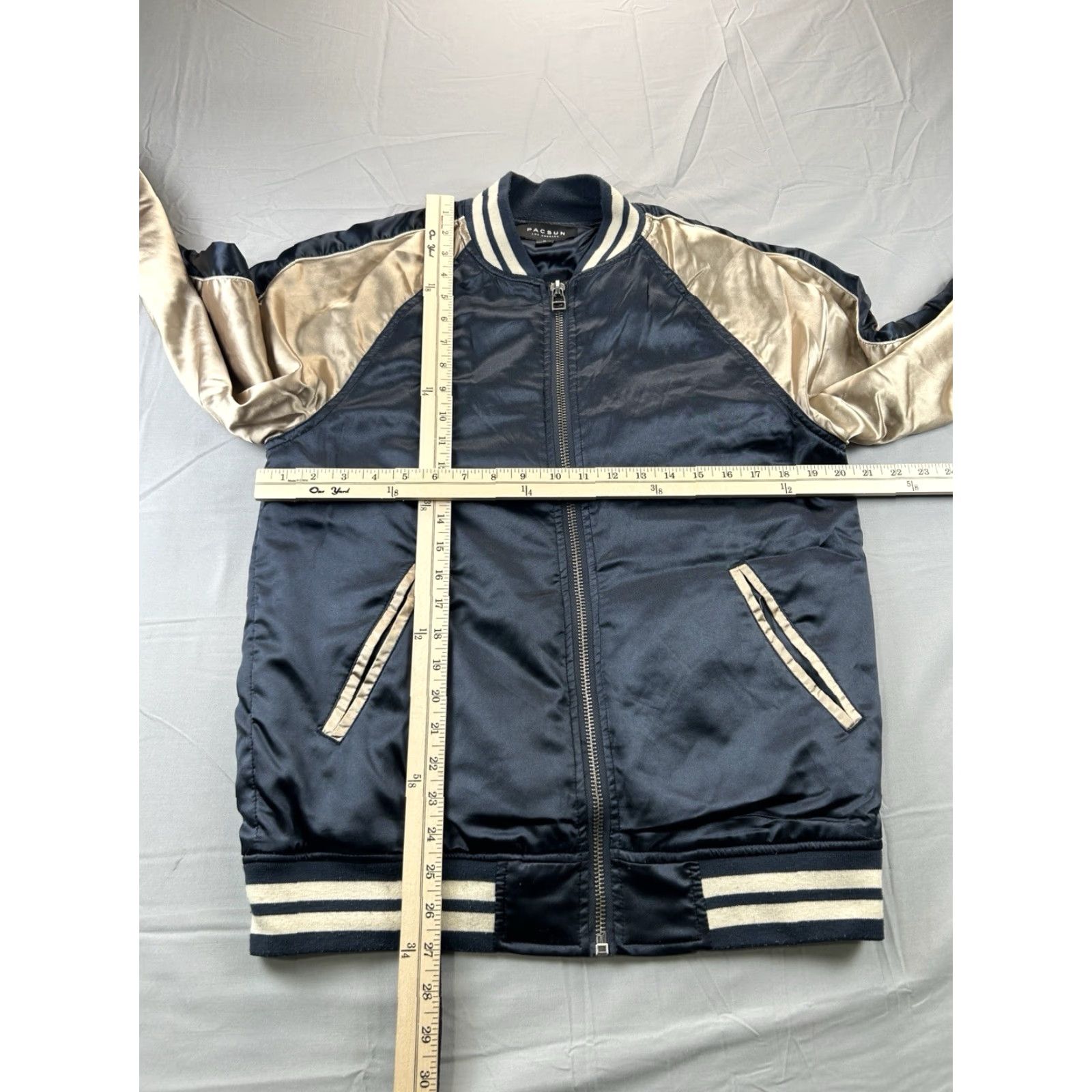 Pacsun Pacsun Bomber Jacket M Satin Full Zip Blue Souvenir Eagle Nylon Gold Varsity Metal Men Size US M / EU 48-50 / 2 - 4 Thumbnail