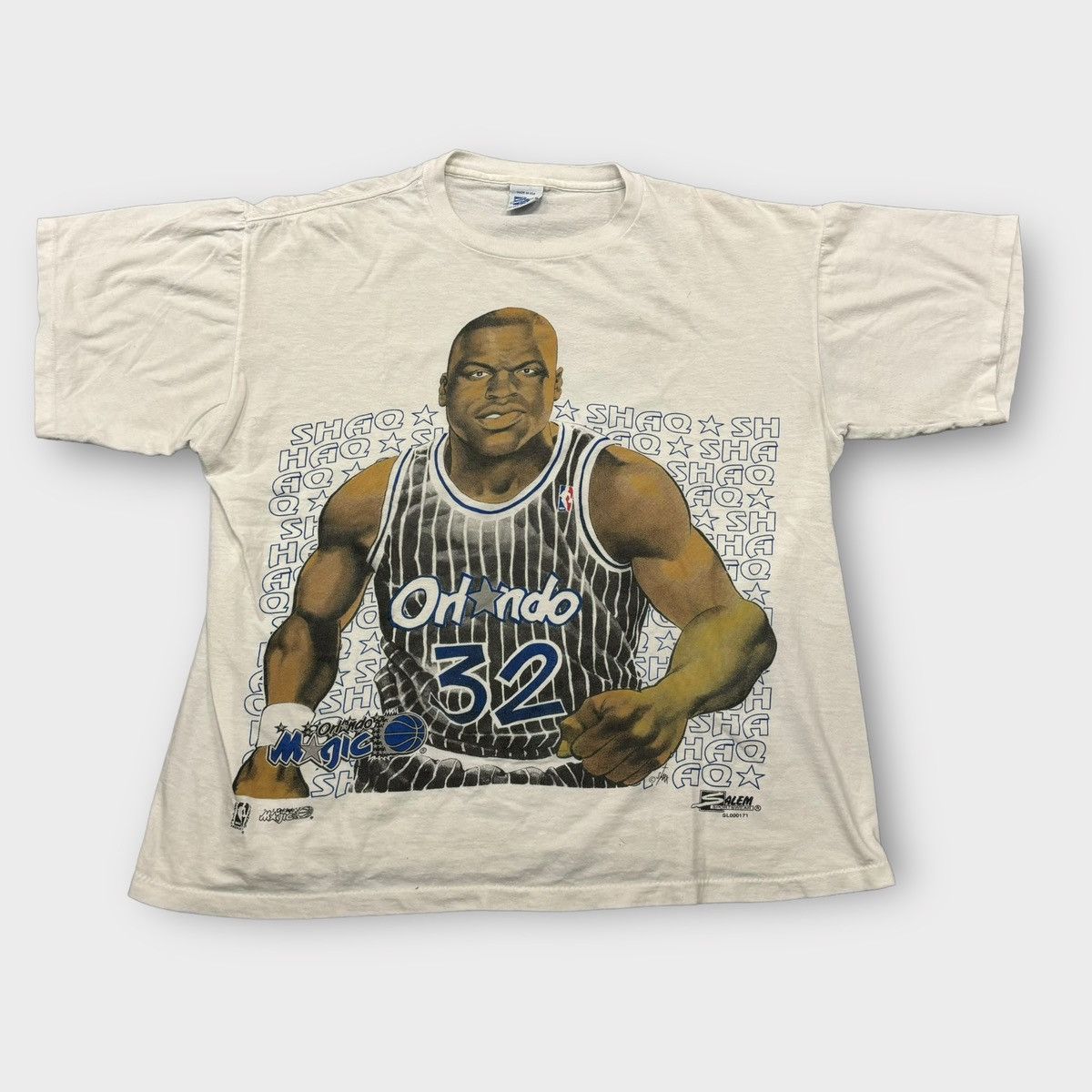 T-shirt Vintage Shaq O'Neal Salem Sportswear - Taille M, Gris, Occasion Très Bon état