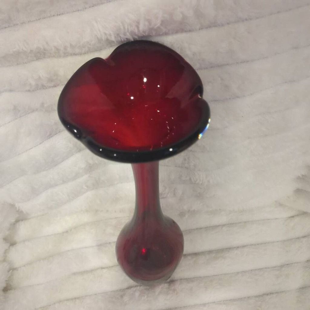 The Unbranded Brand Ruby Red Tall Blown Bud Vase Tulip Shaped Top Size ONE SIZE - 2 Thumbnail