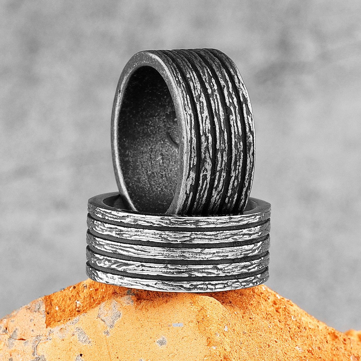 Handmade × Jewelry Creative Black Round Stripe Ring Size ONE SIZE - 2 Thumbnail