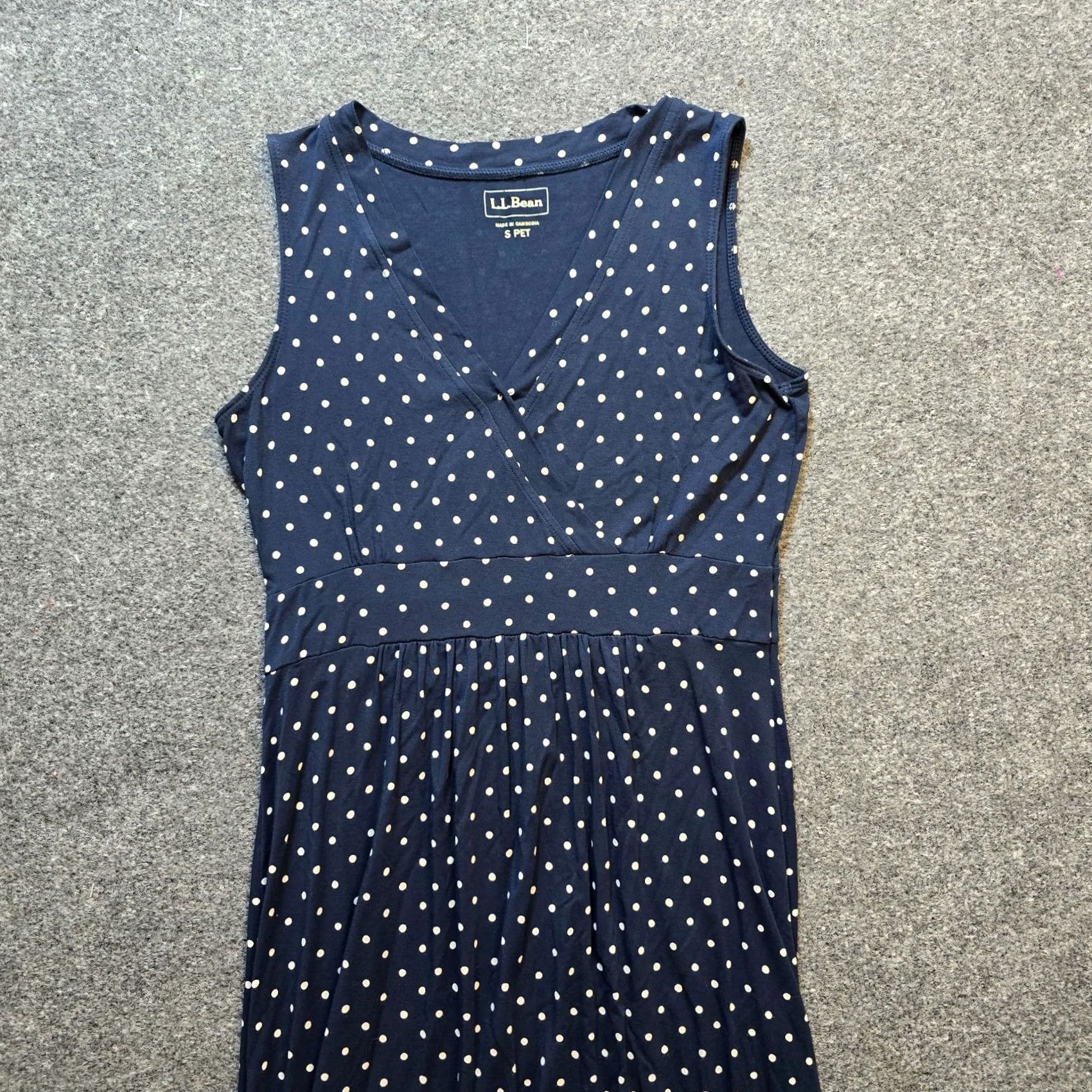 Vintage LL Bean Dress Womens Size Small Petite Blue Polka Dot Summer Knit V Neck Stretch XS? Wait Size S / US 4 / IT 40 - 2 Thumbnail