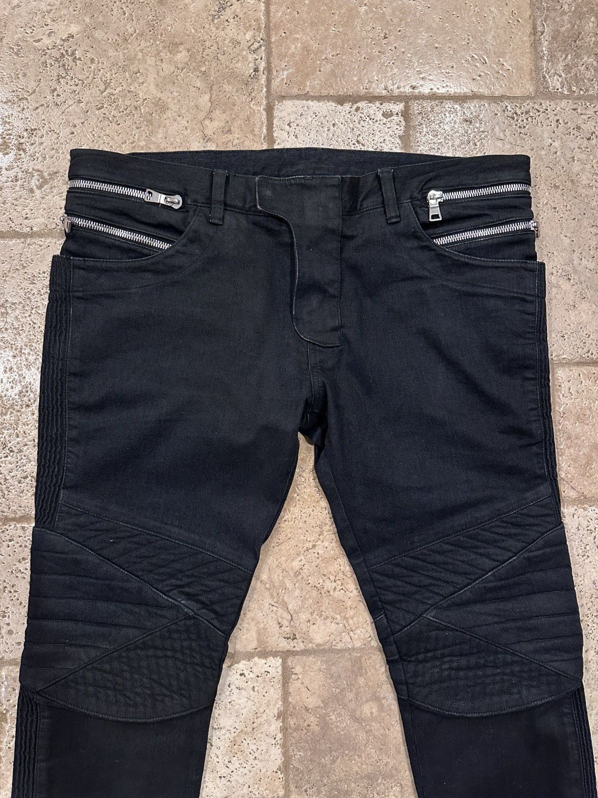 Balmain Balmain Double Zipper Black Wax Paneled Moto Biker Denim Size US 36 / EU 52 - 3 Thumbnail