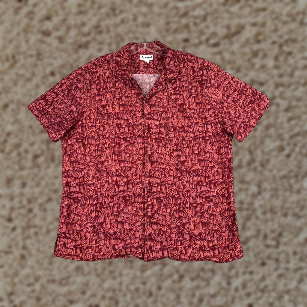 Vintage Abound Shirt Men's Hawaiian Geometric Button-Up Short Sleeve Red Adult Large Rayon Blend Size US L / EU 52-54 / 3 - 1 Thumbnail