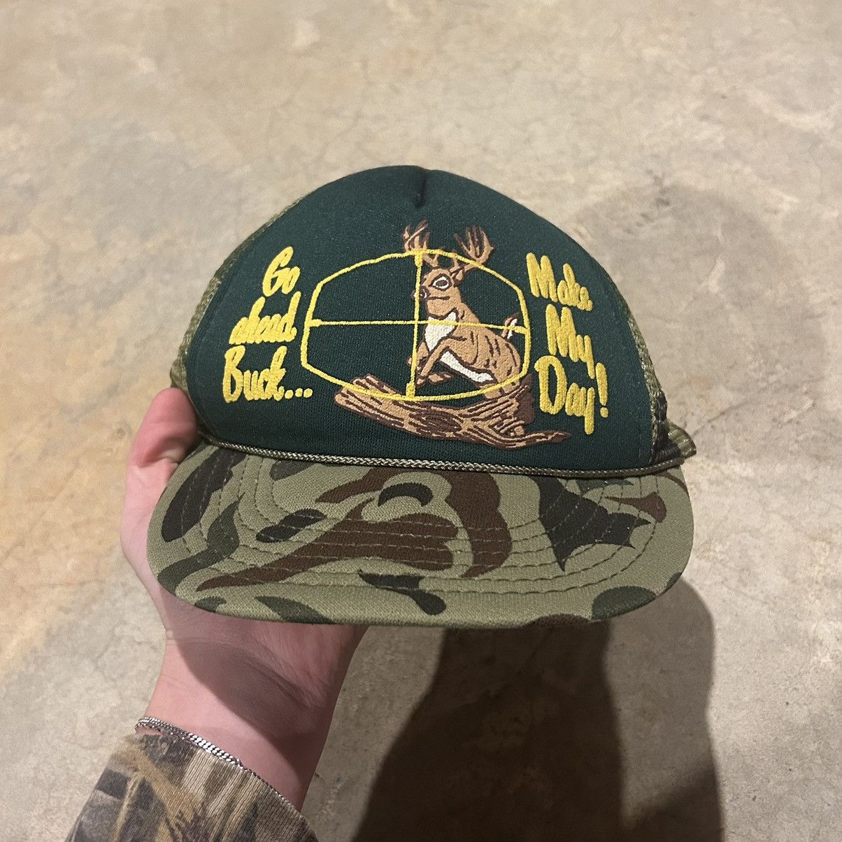 Vintage Crazy Vintage 90s “Make My Day” Deer Hunting Trucker Hat Size ONE SIZE - 1 Thumbnail