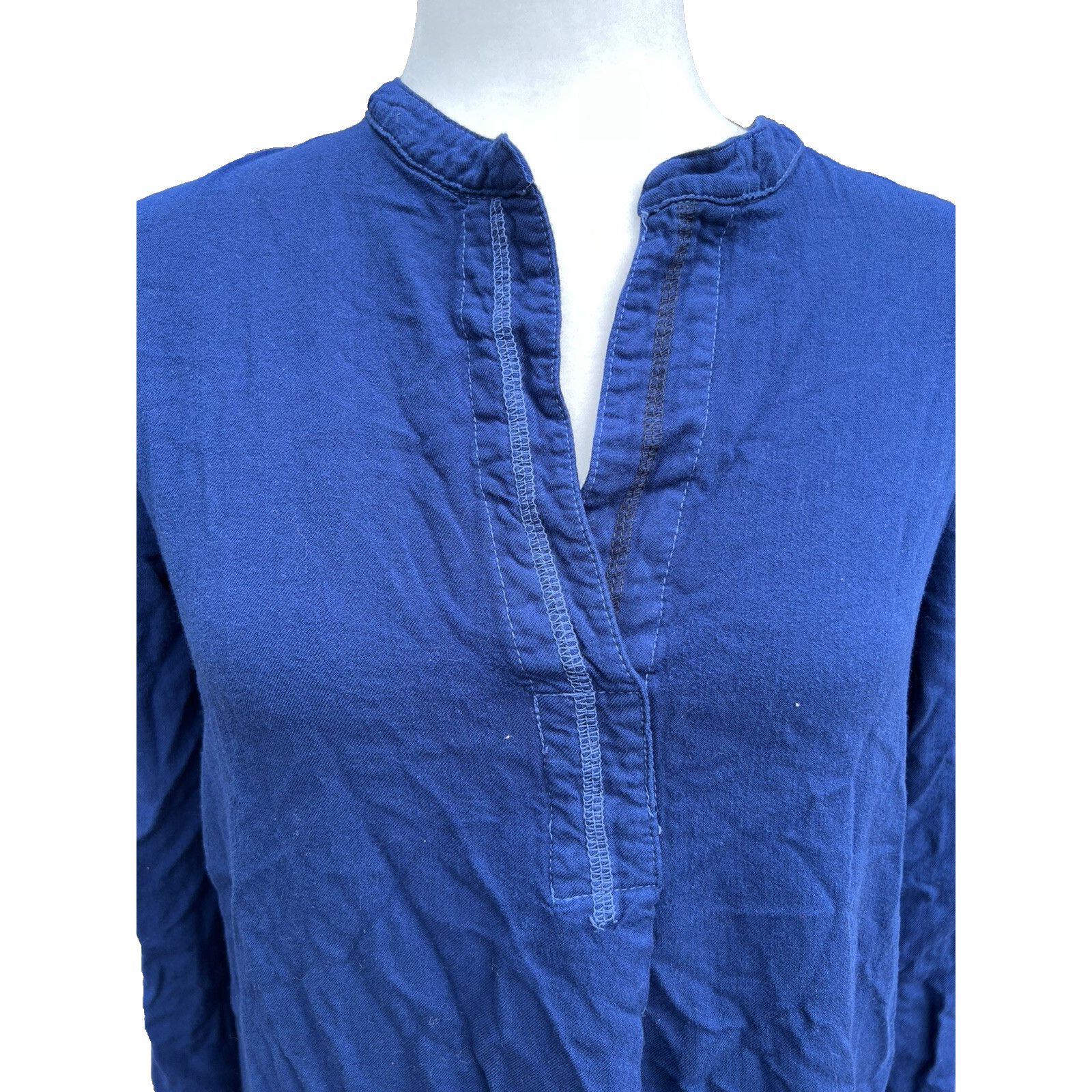 threeASFOUR Three dots women long top navy v neck work size M A001214 Size M / US 6-8 / IT 42-44 - 2 Thumbnail
