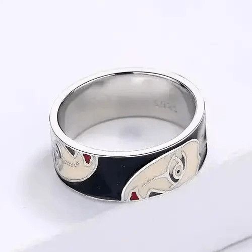 Japanese Brand Creative Handmade Irregular Half Face Enamel Heart Ring Size ONE SIZE - 2 Thumbnail