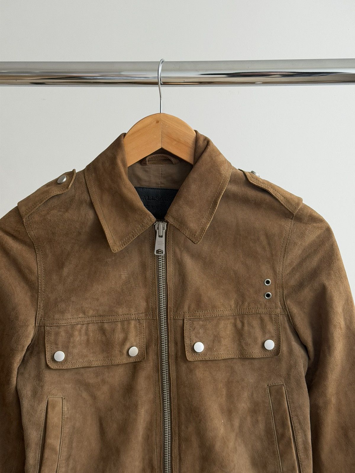 Allsaints Allsaints Suede Leather Brown Jacket Cropped Size S / US 4 / IT 40 - 3 Thumbnail
