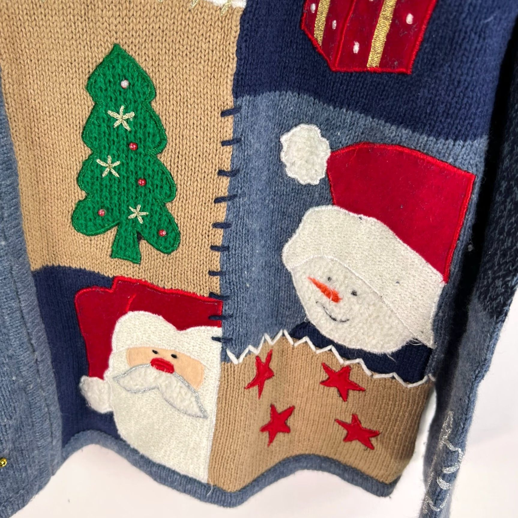 Vintage VINTAGE N/A? (No vintage) – Original Studio Joy – Cardigan – Women – L – Blue – Christmas – Frosty Embroidered Knit Wool Blend Sweater Cardigan Size L / US 10 / IT 46 - 3 Thumbnail