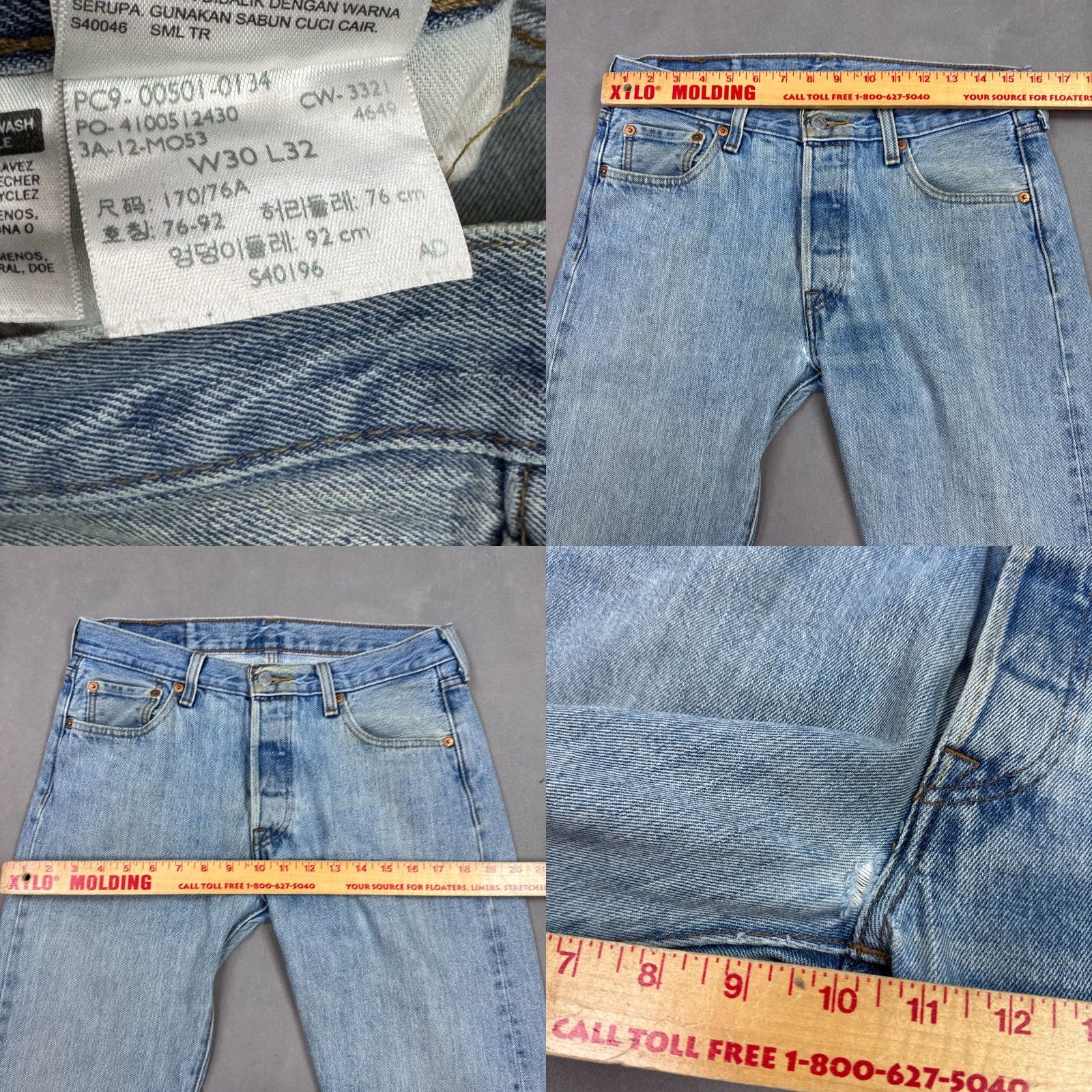 Levi's Levis 501 Jeans Mens 32x32 Blue Button Fly Denim Pant Work Distressed (Tag30x32) Size US 30 / EU 46 - 9 Thumbnail