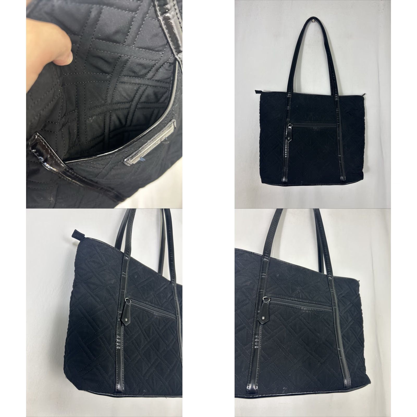 Vera Bradley Vera Bradley Laptop Bag Unisex Adults Black Cotton Quilted Diamond Pattern Finish Carrying Bag Size ONE SIZE - 8 Thumbnail