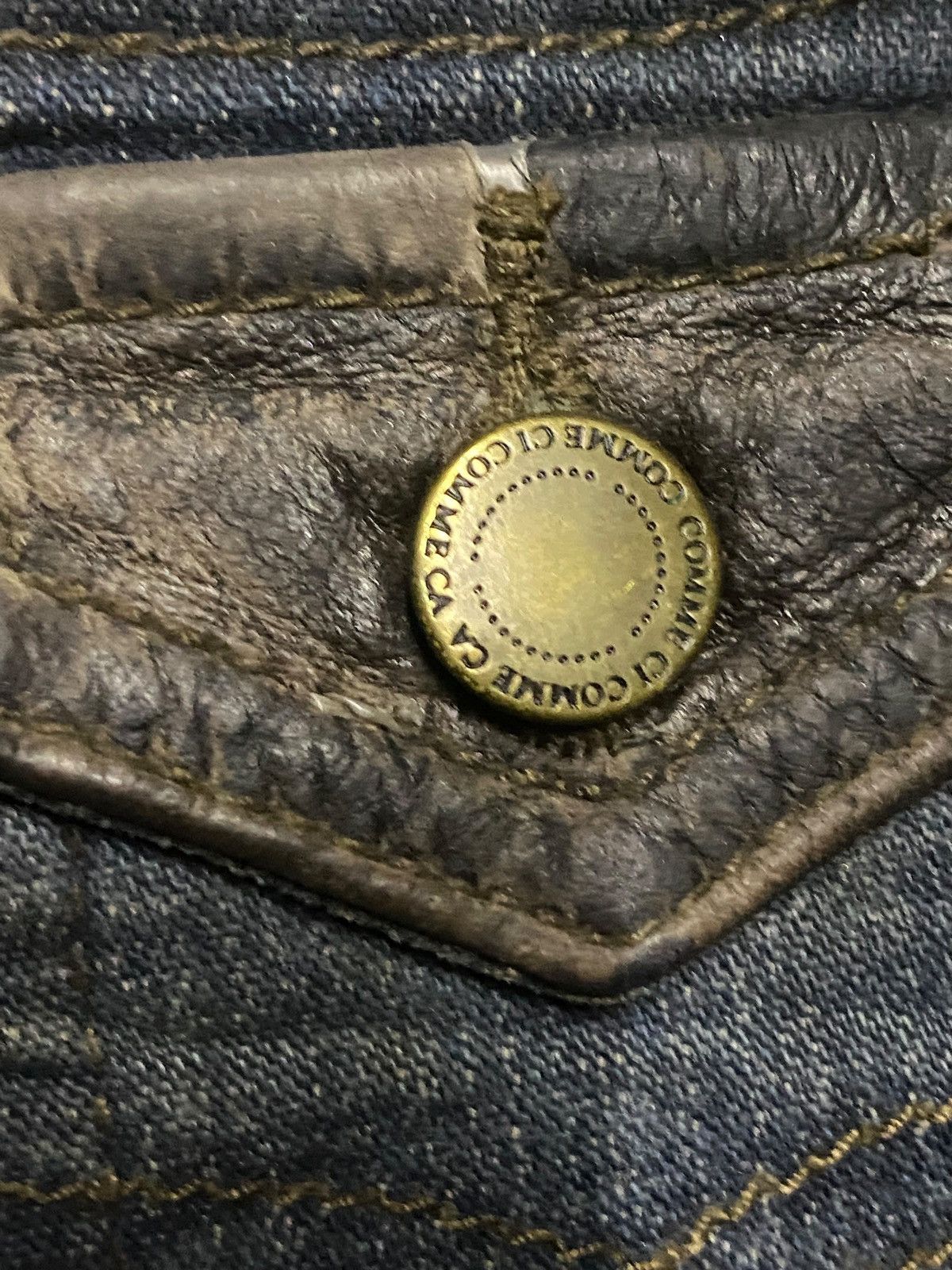 Comme des Garcons Comme Ci Rare 2000s Hybrid Denim Leather Flared Jeans Size US 28 / EU 44 - 11 Thumbnail