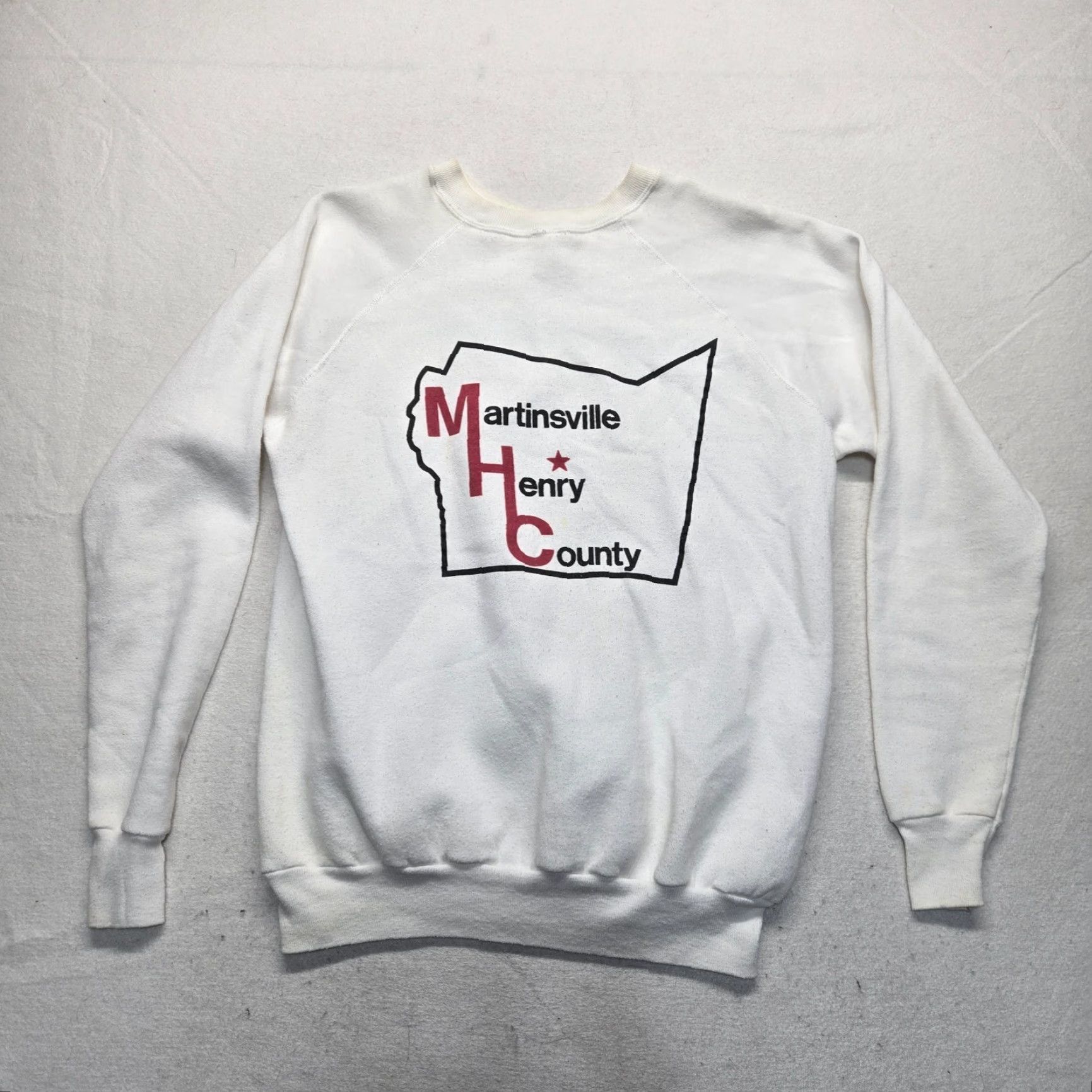 Vintage Martinsville Henry County Sweatshirt White Adult Large Crew Neck Long Sleeve Heavyweight Unisex Size US L / EU 52-54 / 3 - 8 Thumbnail