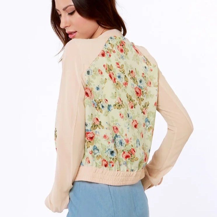 Other Fate Varsity Blooms Blush Floral Print Bomber Jacket Size M / US 6-8 / IT 42-44 - 3 Thumbnail