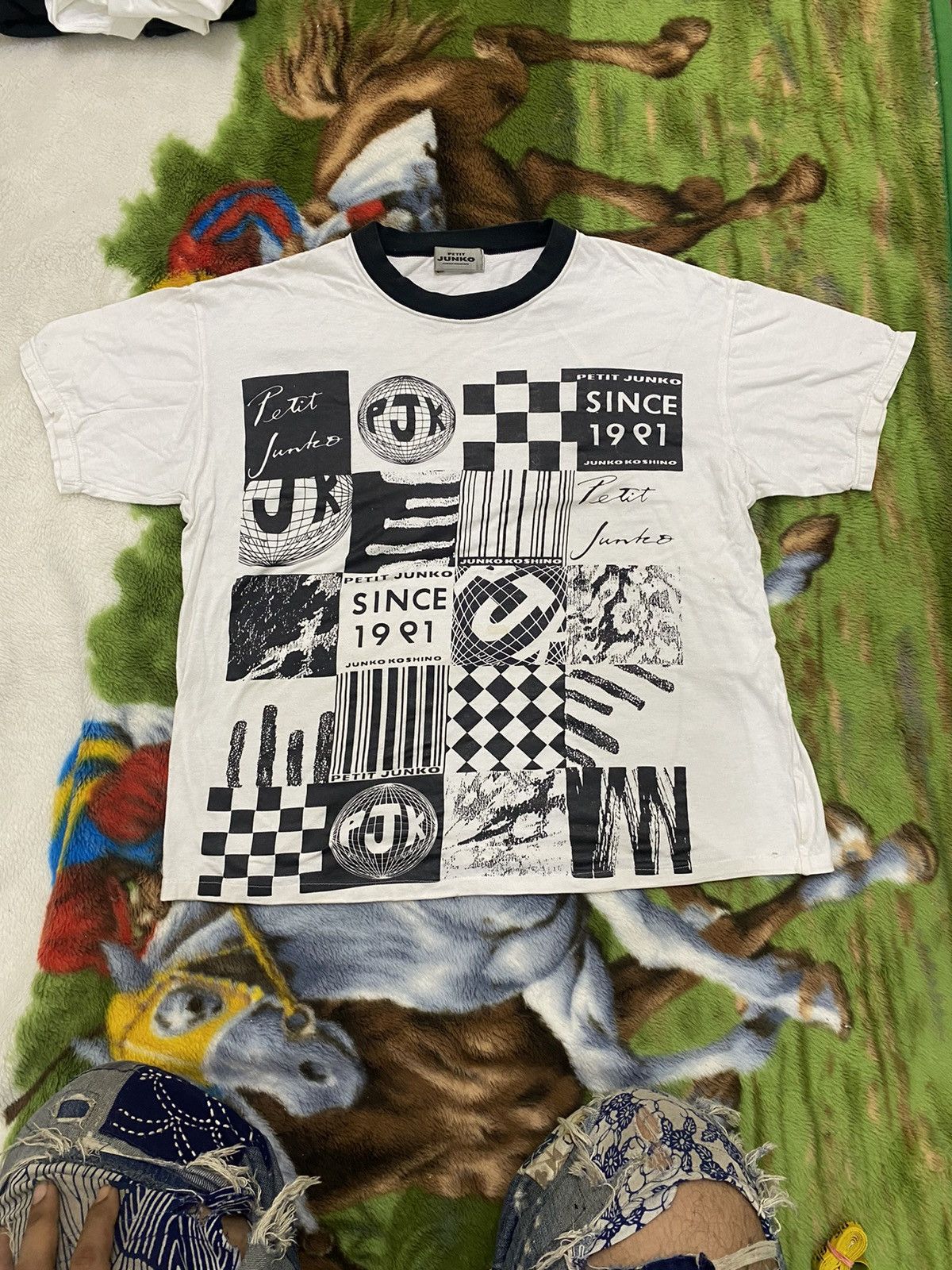 image of Petit Junko X Junko Koshino Overprint Tshirt in White, Men's (Size Medium)