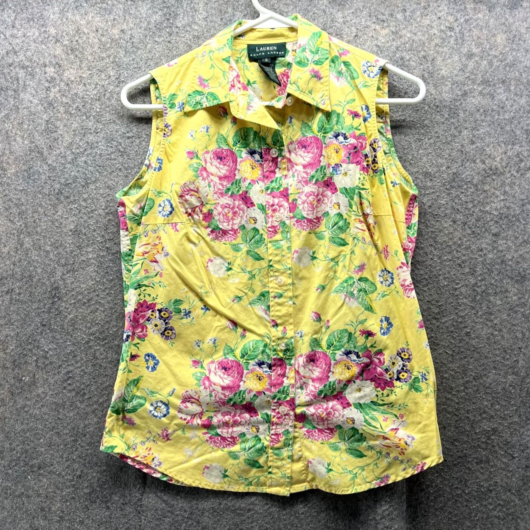 Ralph Lauren VINTAGE Lauren Ralph Lauren Shirt Women Small Floral Yellow Casual Button Down Sleeveless Size S / US 4 / IT 40 - 2 Thumbnail