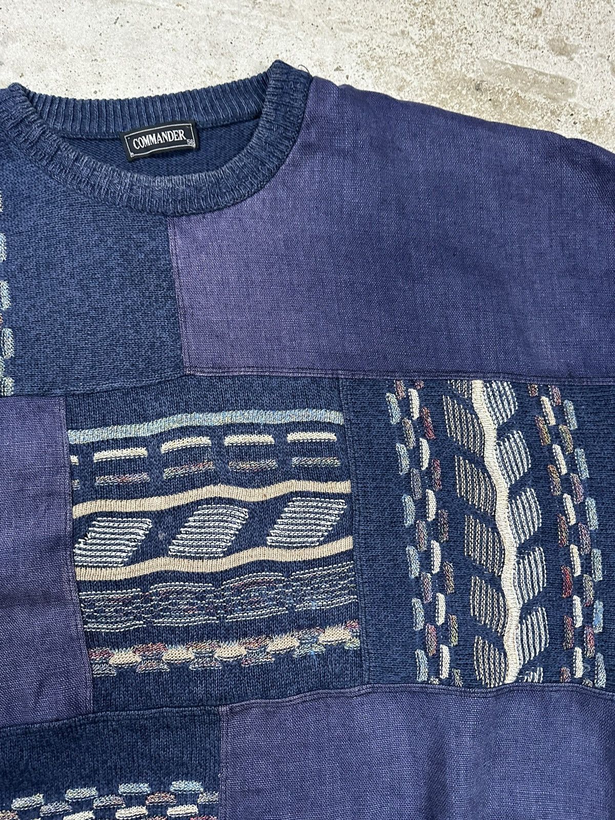 Coogi × Japanese Brand × Vintage Vintage 90s Coogi Style Patchwork Navy Sweater Jumper Size US XL / EU 56 / 4 - 5 Thumbnail