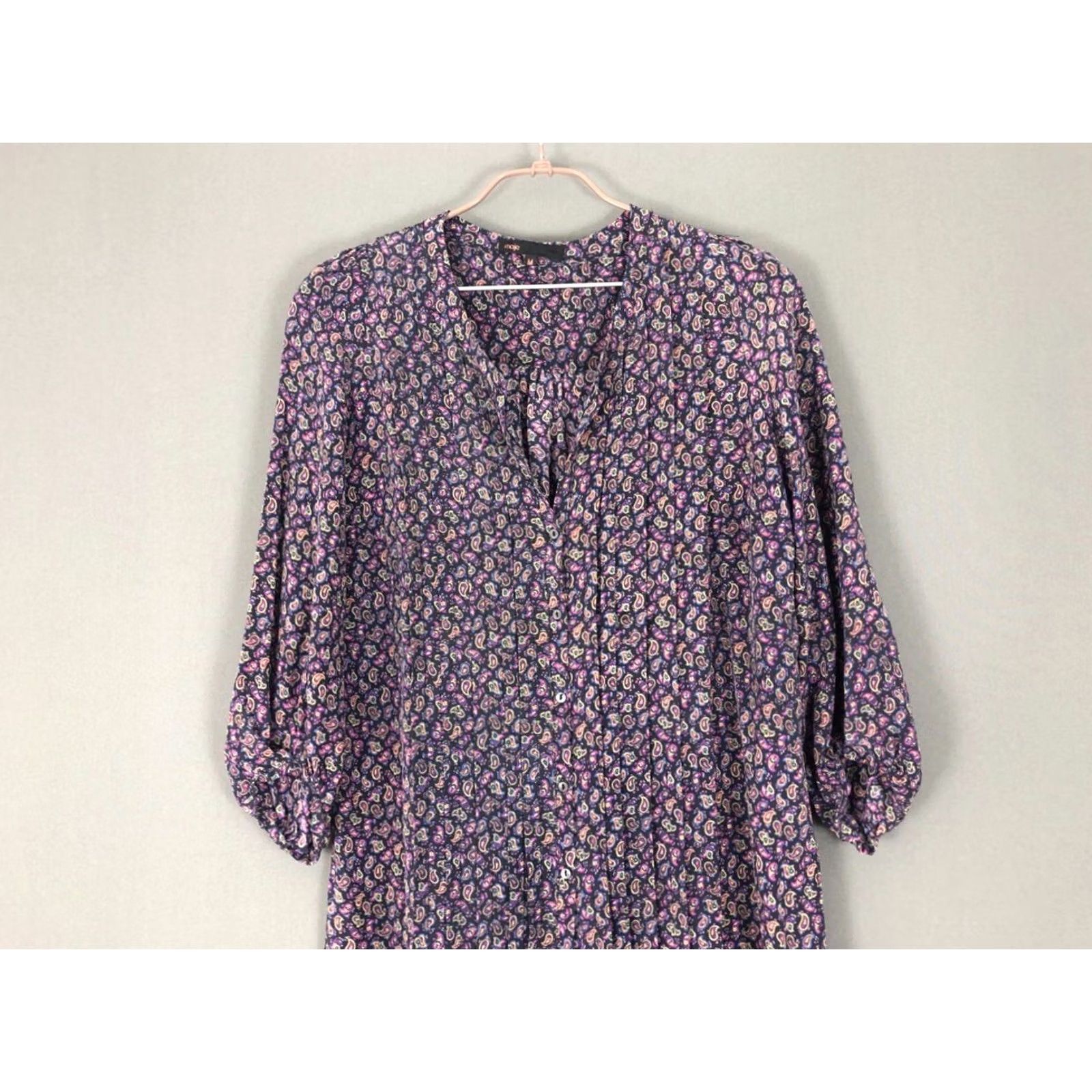 Maje Maje Button-Up Pleated Tunic Silk Purple Women M Size M / US 6-8 / IT 42-44 - 3 Thumbnail